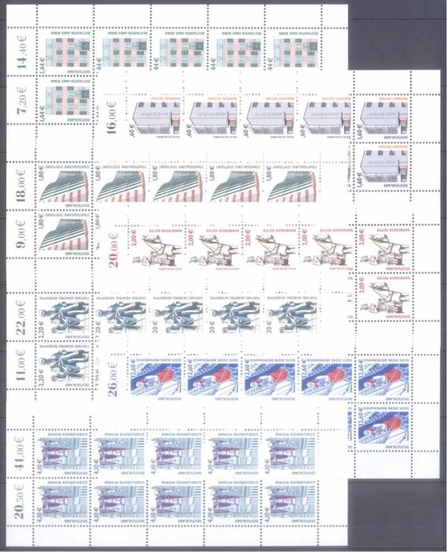 BUND 2002/2004, postfrische Nominale mit 188,- EuroAlle 14 Werte der Sehenswürdigkeiten - Serie ( - Image 2 of 2