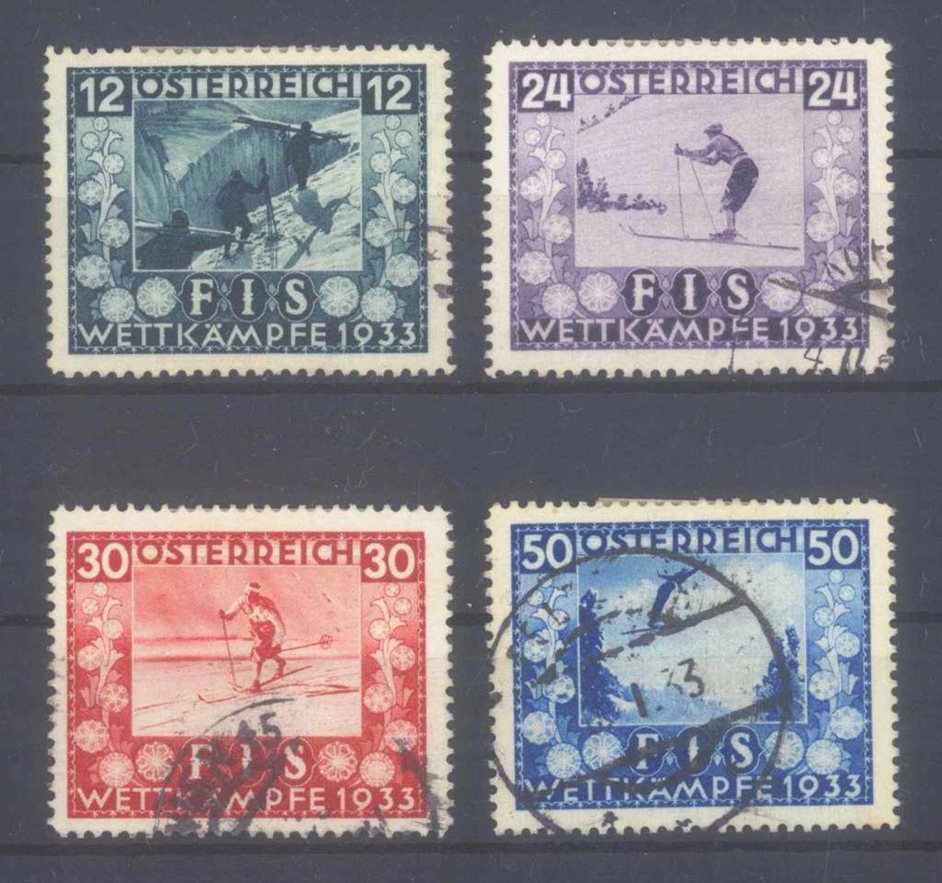 ÖSTERREICH 1933, Jugendwohlfahrt: FIS - INNSBRUCKMichelnummern 551-554, rundgestempelt Pracht