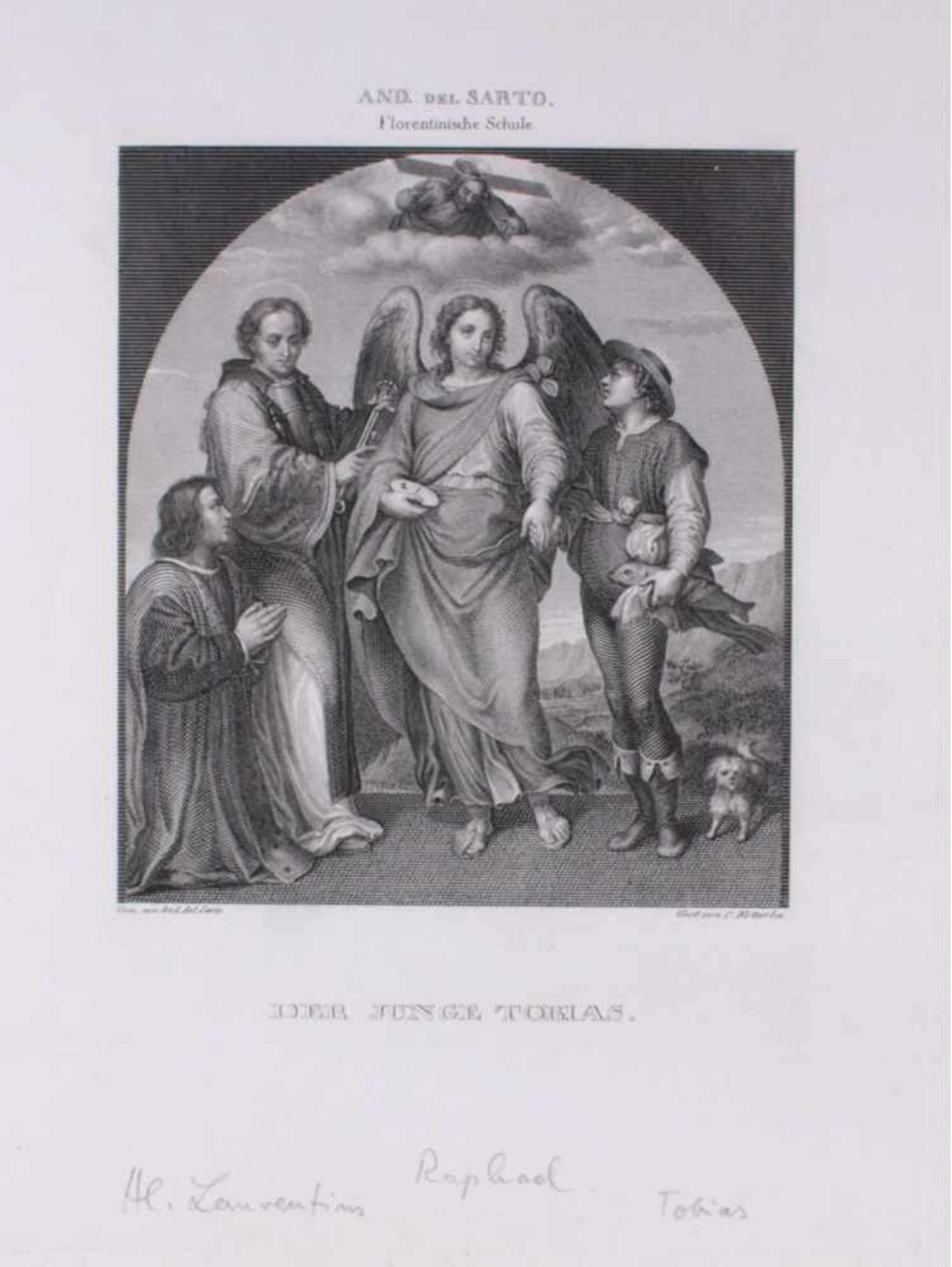 2 Stahlstische um 1840. Heilung des alten Tobias -Der Junge Tobias, nach Caravaggio und And. del - Image 2 of 3