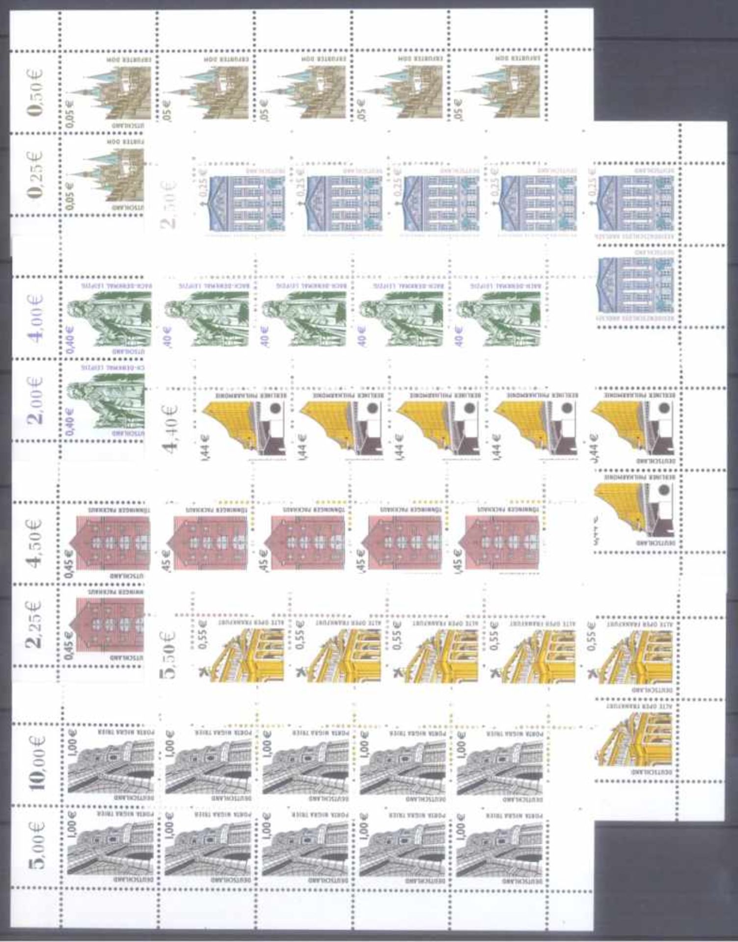 BUND 2002/2004, postfrische Nominale mit 188,- EuroAlle 14 Werte der Sehenswürdigkeiten - Serie (