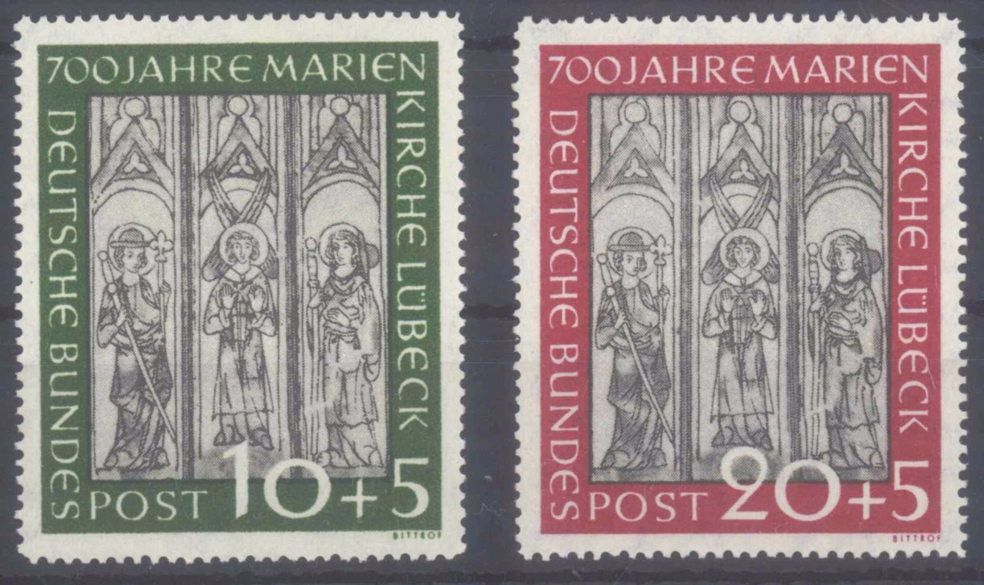 BUND 1951, Marienkirche, geprüft Schlegel BPP, KW 220 EuroMichelnummern 139-140, postfrisch