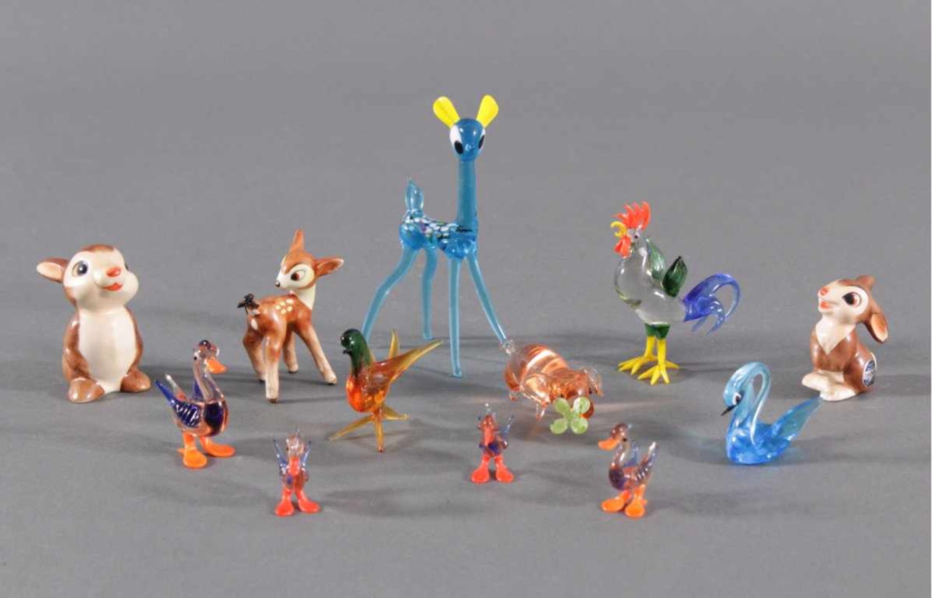 Goebel und Glasfiguren1x Walt Disneys Bambi und 2x Klopfer, ca. H-5cm bis 6,5cm,alle drei gemarkt