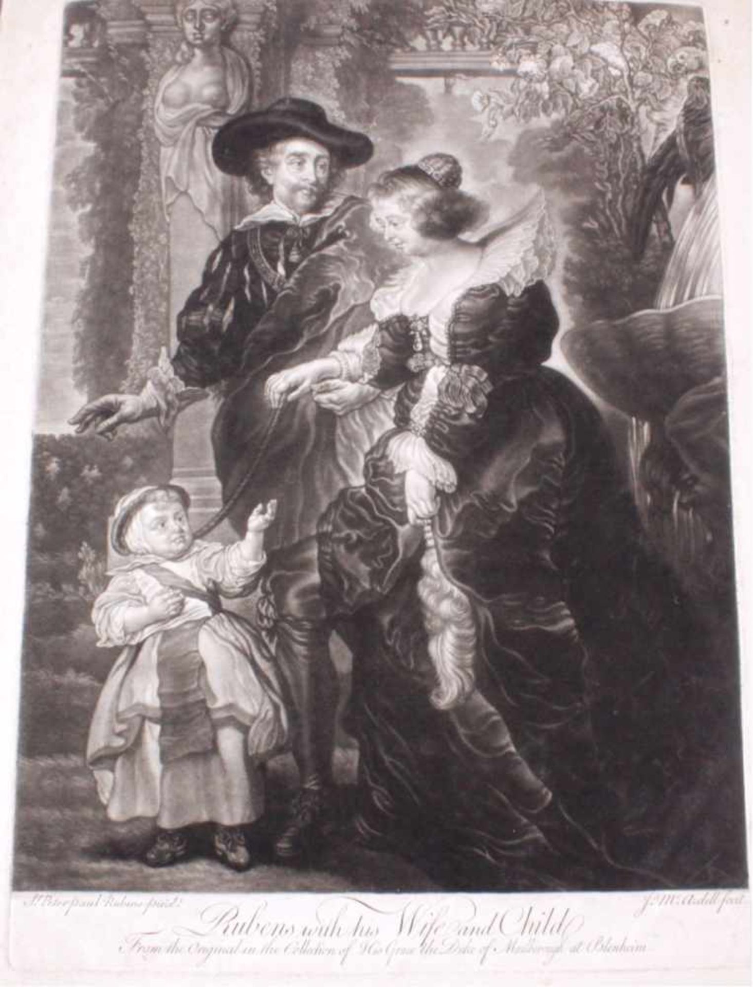 James McArdell (1728 - 1765)Mezzotinte-Radierung, "Rubens with his wife and child",basierend auf dem