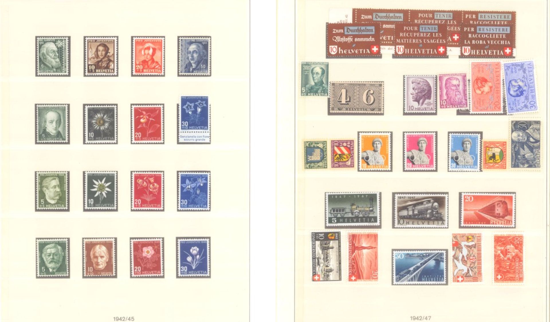 SCHWEIZ 1942-1963; mit 85,- SCHWEIZER FRANKEN NOMINALEpostfrische Sammlung im LINDNER T-