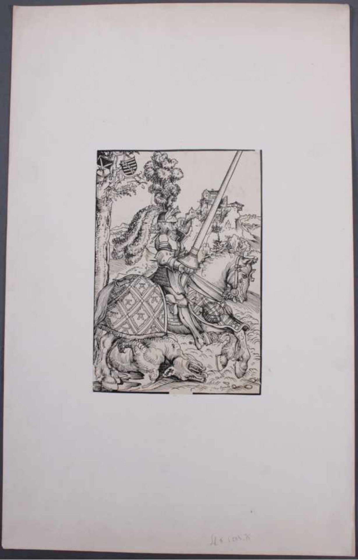 Lucas Cranach d. Ä. (1472 Kronach - Weimar 1553)Der Hl. Georg mit dem toten Drachen.Holzschnitt, - Bild 2 aus 2