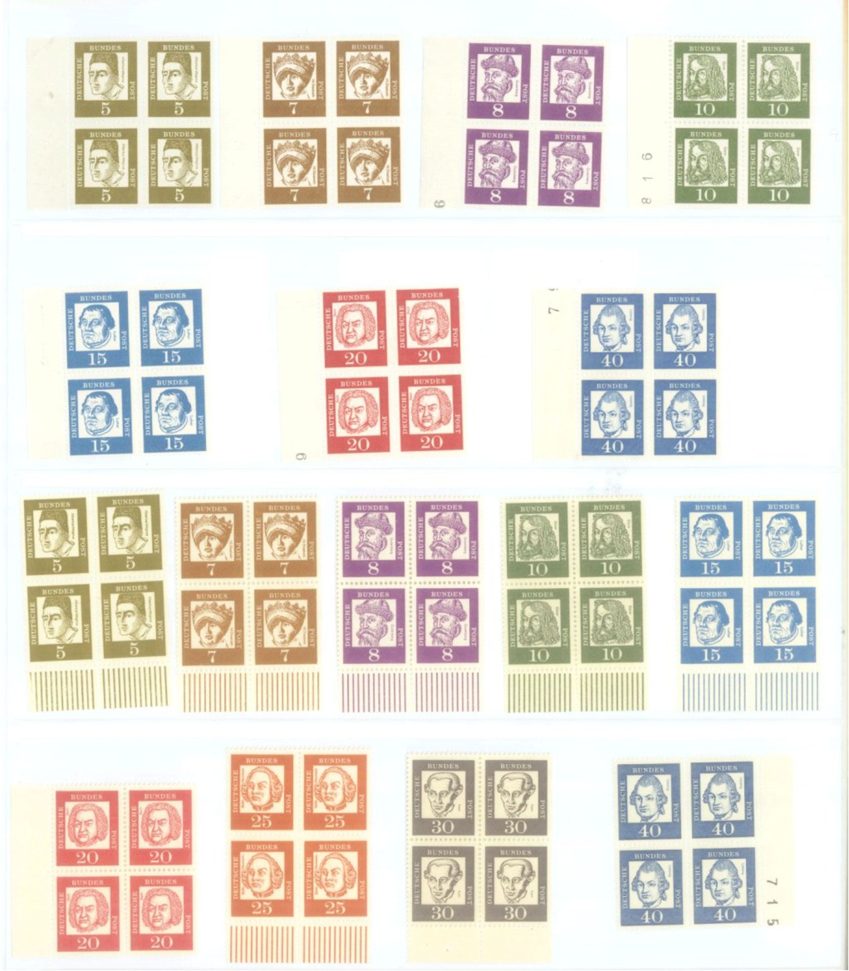 BUND 1961-1997 VIERER-BLOCKS von Dauerserienschöne postfrische Sammlung ab Bedeutende Deutsche,