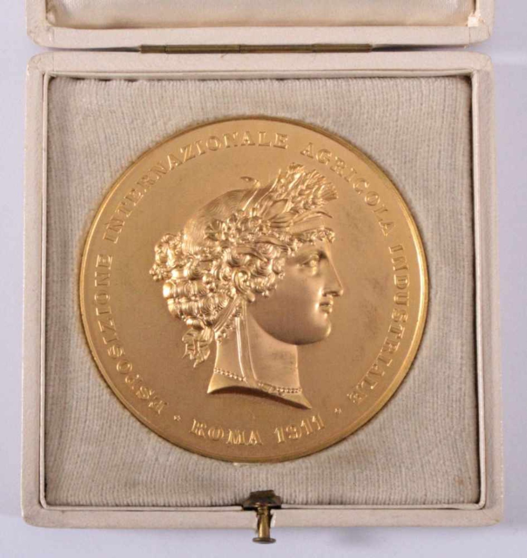 Bronze-Medaille, vergoldet, Esposizione Internazionale 1911Roma 1911, ca. D- 6 cm, 90,4 g. In
