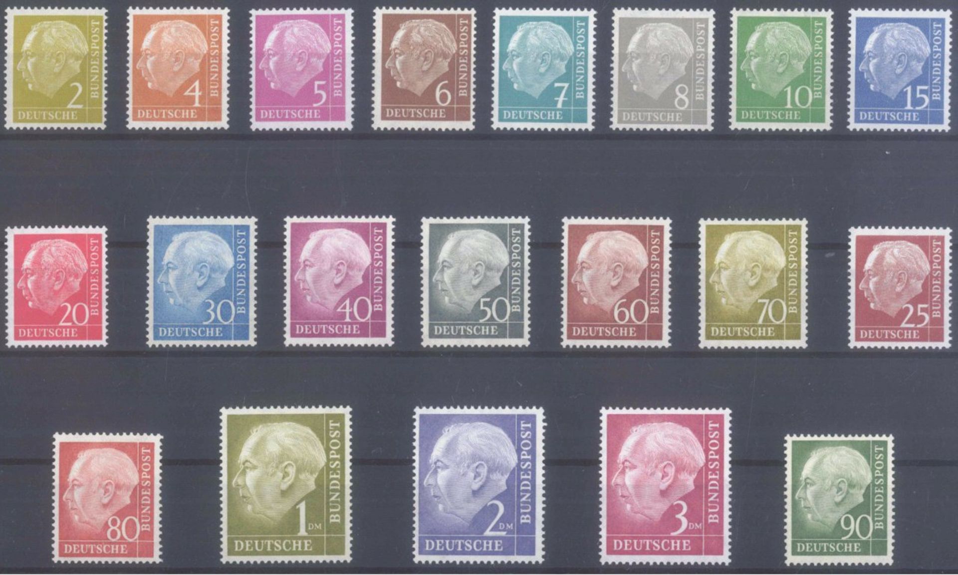 BUND 1954, HEUSS I, Katalogwert 300,- EuroMichelnummern 177-196, postfrisch Pracht, Katalogwert