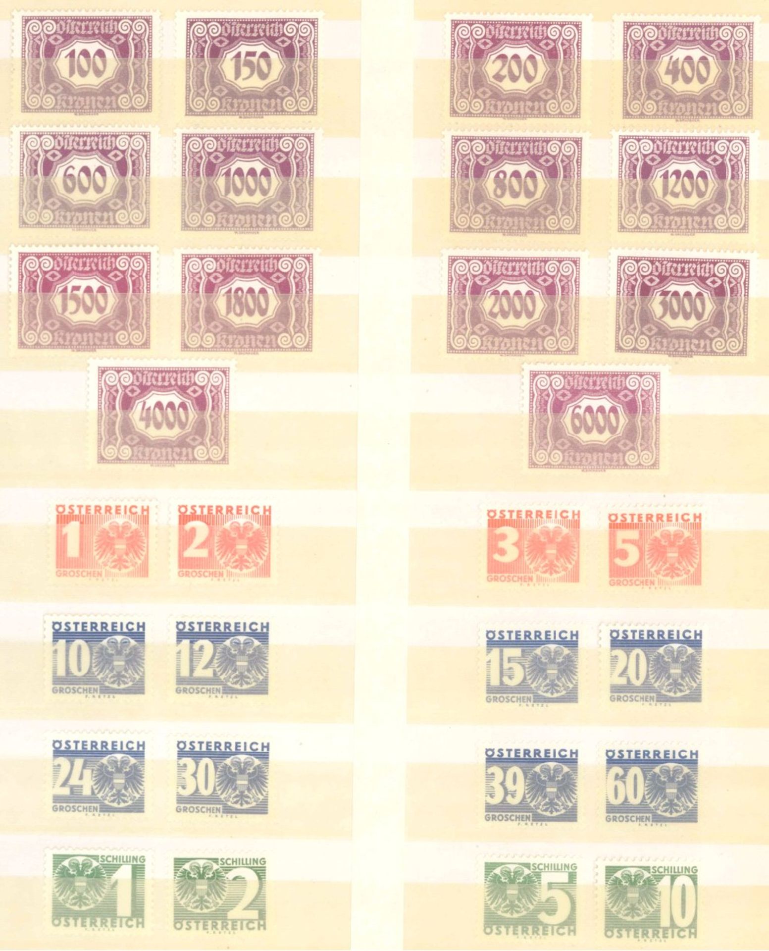 ÖSTERREICH PORTOMARKEN 1922 und 1935, KW 155,- EuroMichelnummern P 118-131 und 132-158 je postfrisch