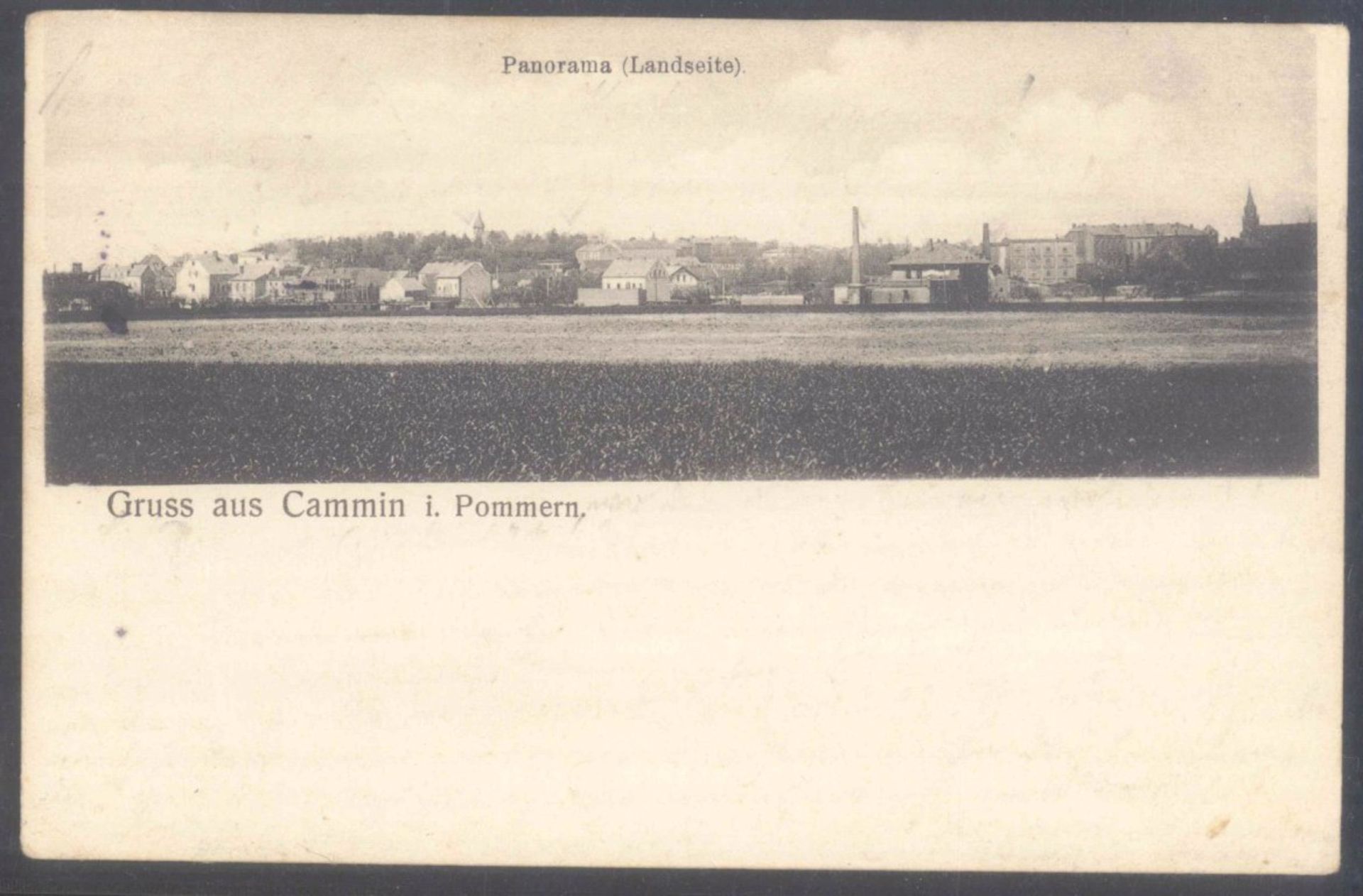 GRUSS aus CAMMIN in POMMERN 1905, BAHNPOST Cammin-WietstockPanorama - Ansicht von der Landseite her.