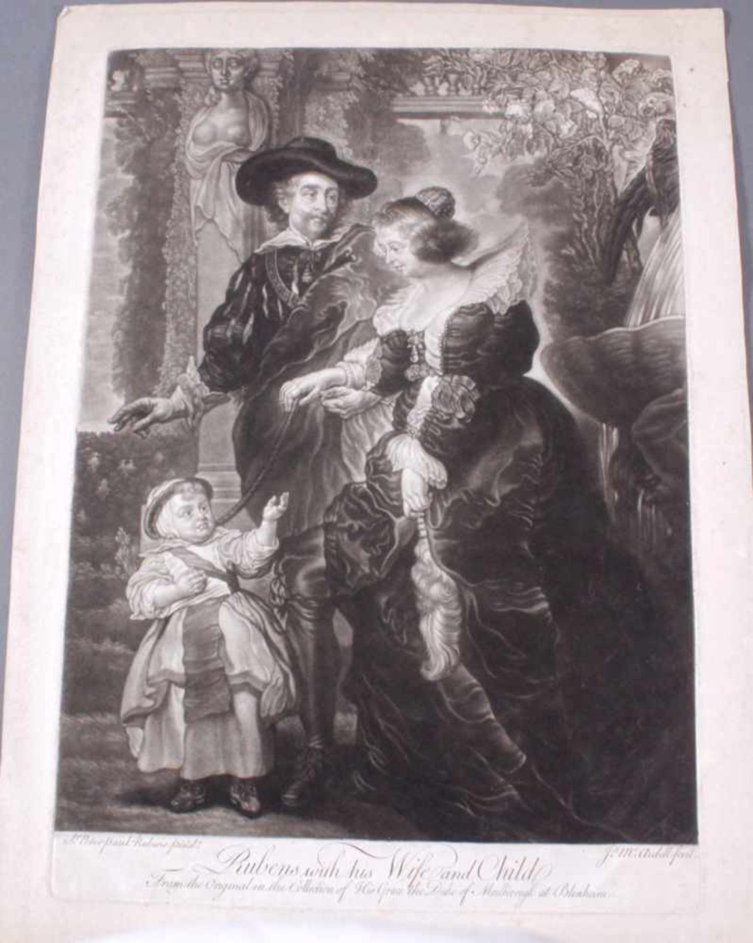 James McArdell (1728 - 1765)Mezzotinte-Radierung, "Rubens with his wife and child",basierend auf dem - Bild 2 aus 4