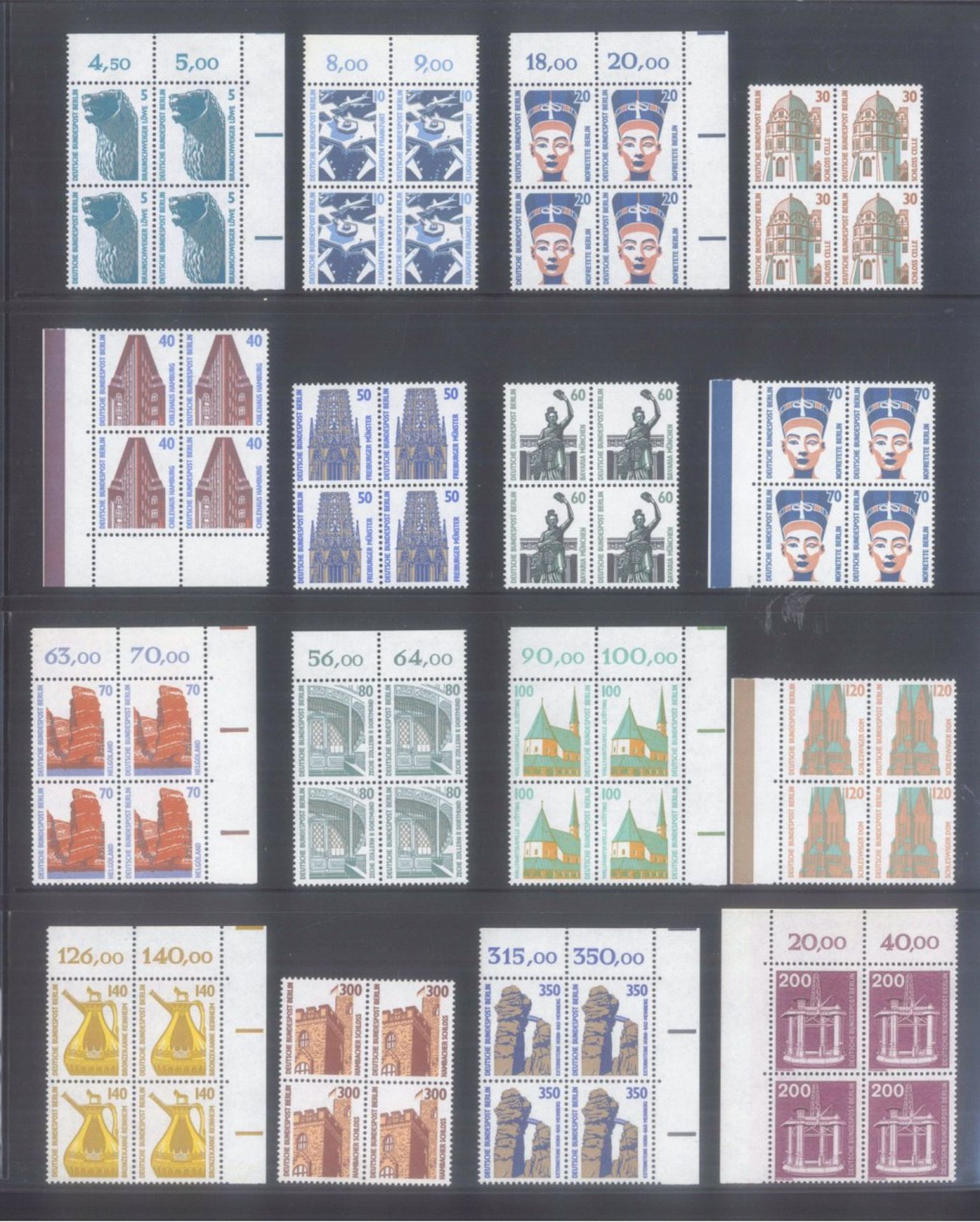 BERLIN 1966-1990 VIERER-BLOCKS un PAARE von Dauerserienschöne postfrische Sammlung ab Bauwerke II