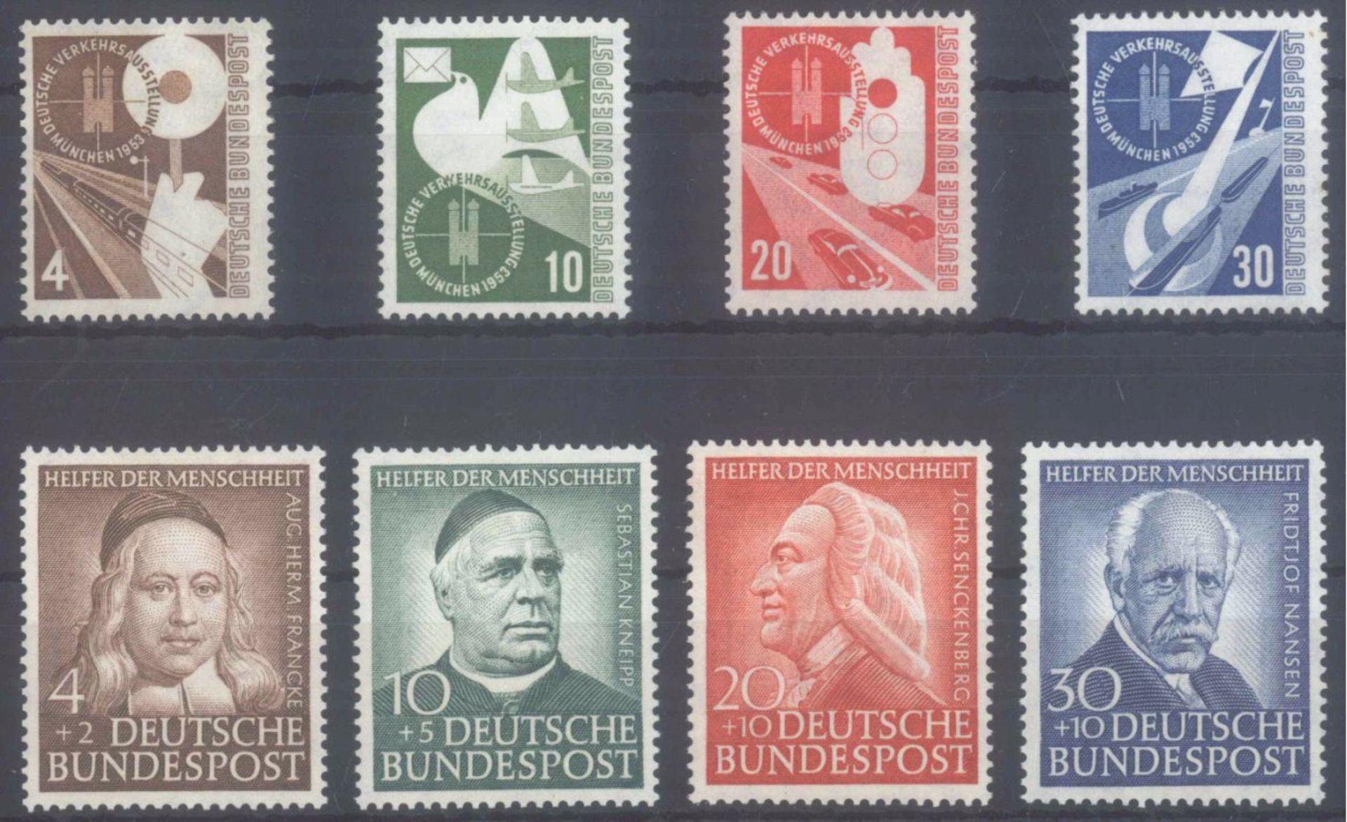 BUND 1953, Verkehr und Wohlfahrt, KW 175,- EuroMichelnummern 167-170 und 173-176, je postfrisch