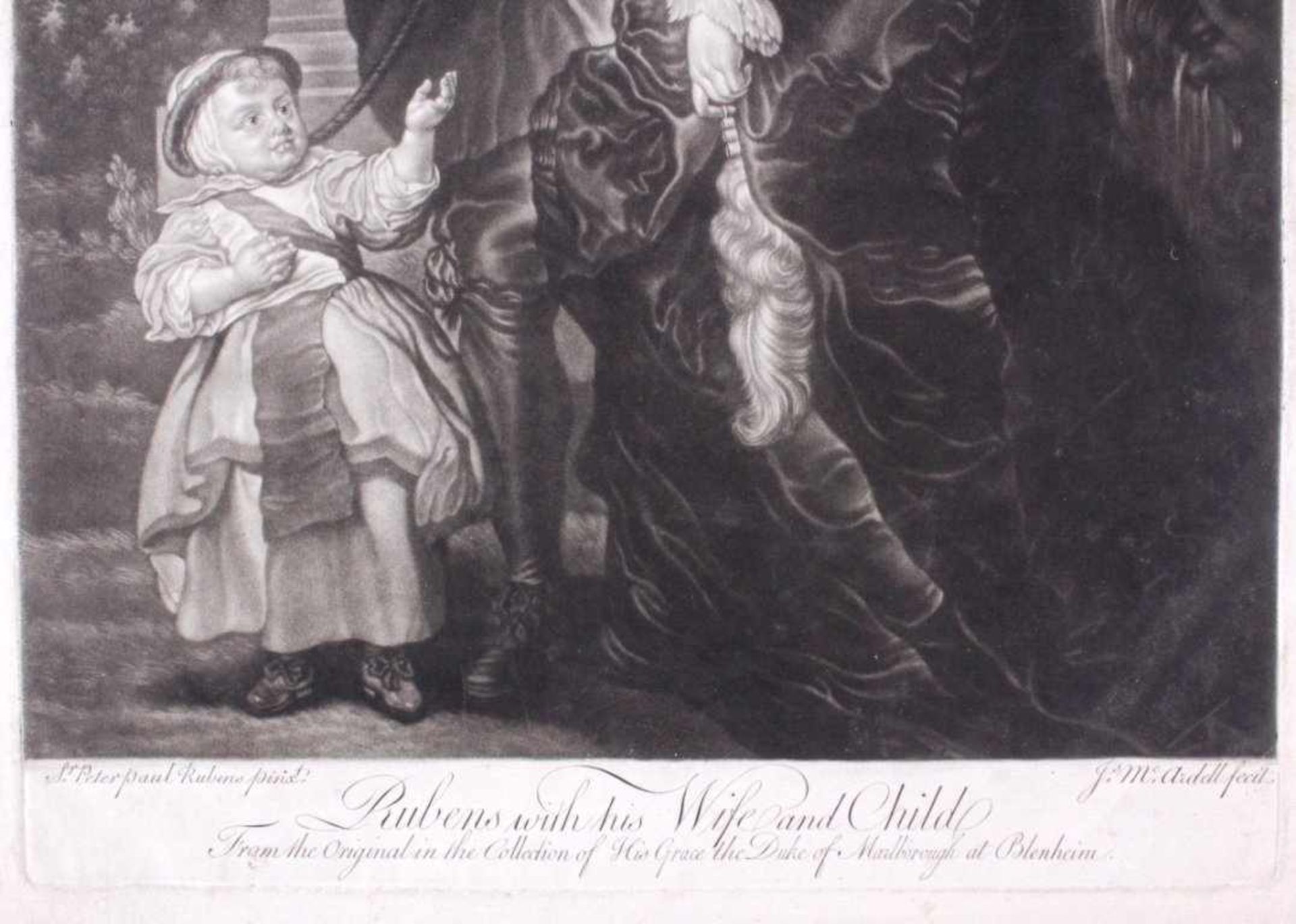 James McArdell (1728 - 1765)Mezzotinte-Radierung, "Rubens with his wife and child",basierend auf dem - Bild 4 aus 4