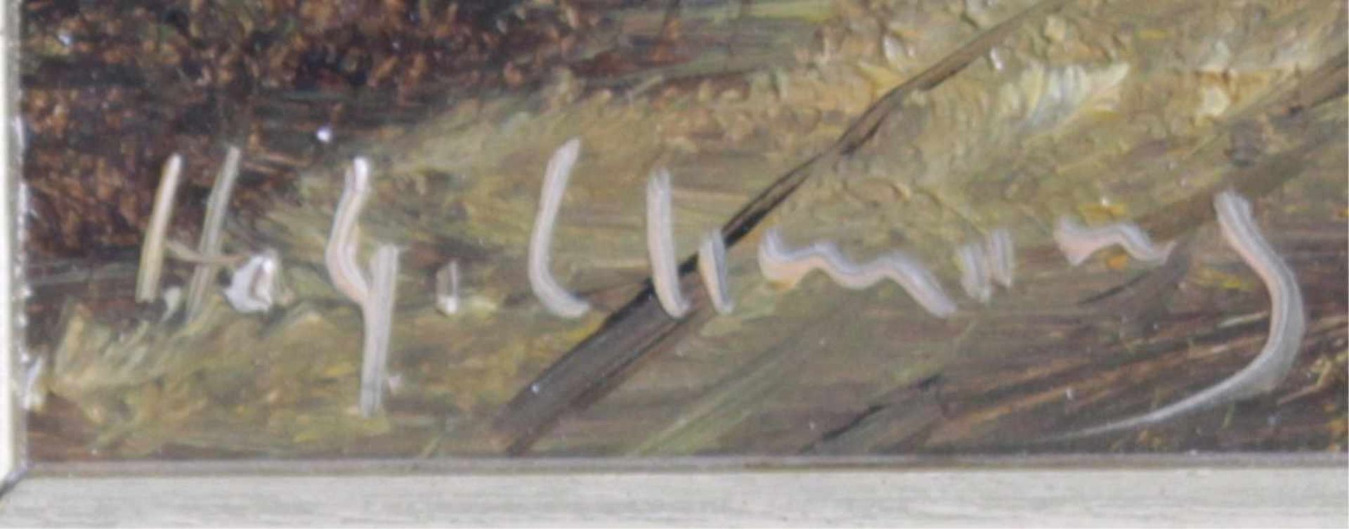 Unbekannter Künstler des 20. JahrhundertsSommerliche Flusslandschaft mit Personen, Öl aufHolz - Bild 3 aus 3