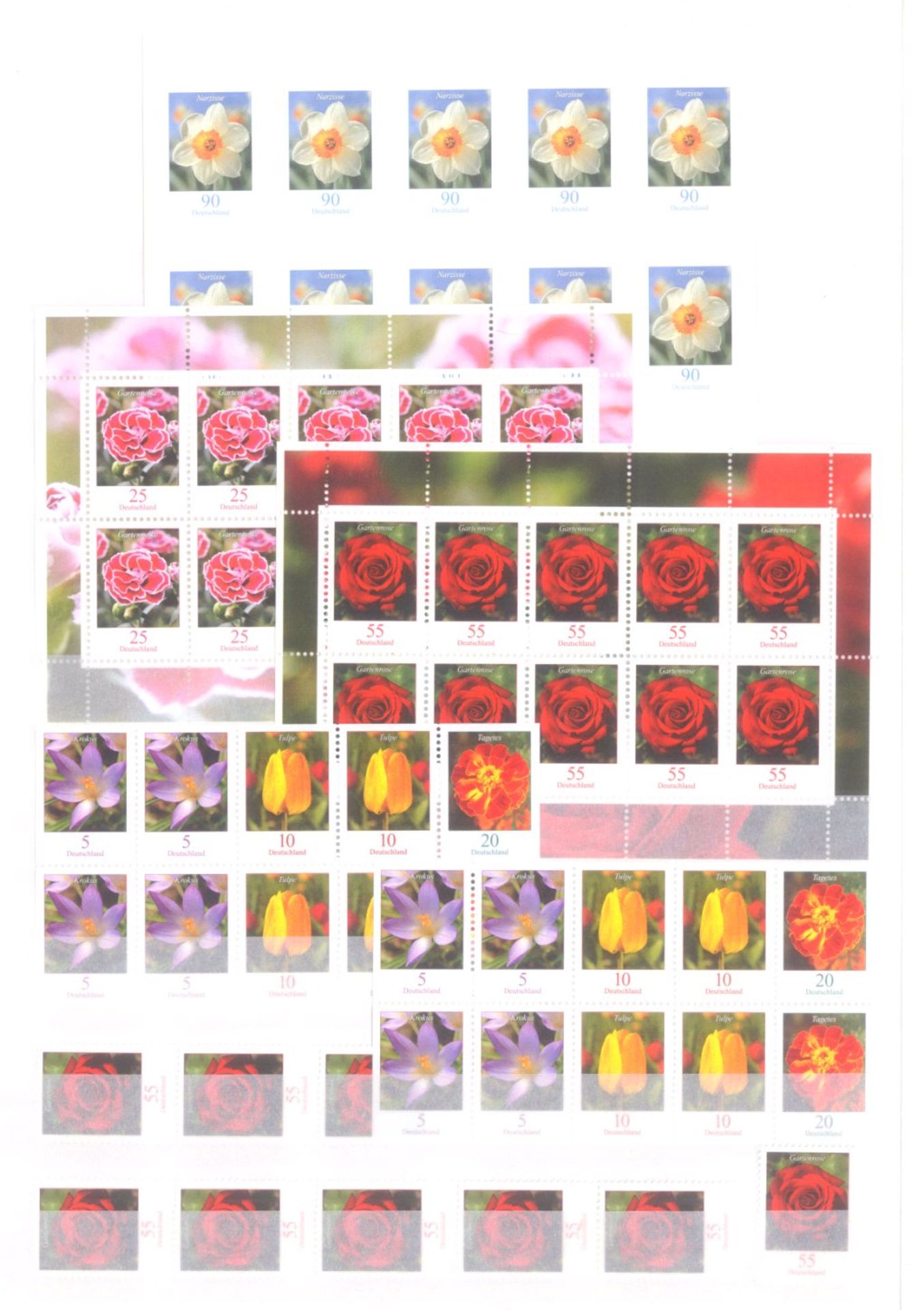 BUND 2005-2008, Dauerserie BLUMEN, NOMINALE mit 39 EUROpostfrisches Lot dieser schönen Dauerserie,