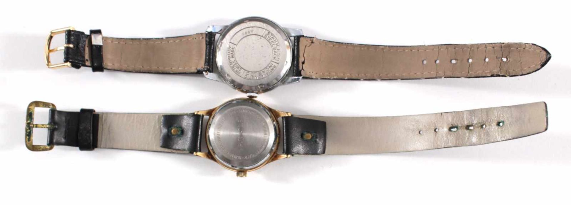 2 Herrenarmbanduhren1x Precymax, Lederarmband, Werk läuft an, Nr. Uhrendeckel8333.1x ohne Marke, - Bild 2 aus 2