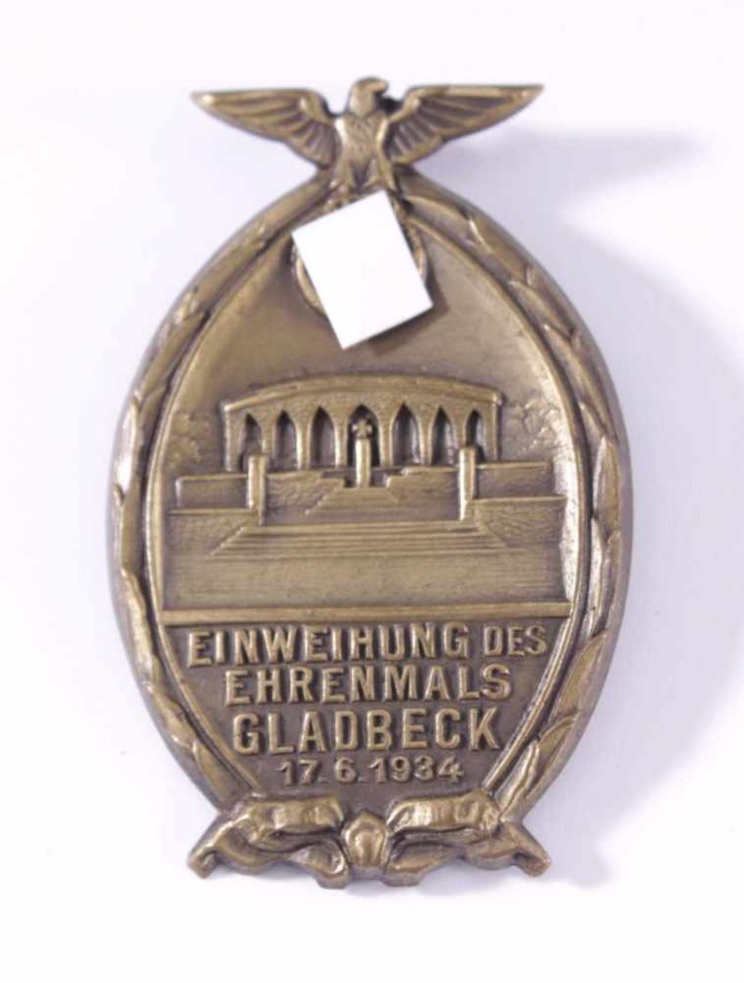 Anstecker III. Reich, GladbeckEinweihung des Ehrenmals Gladbeck 17.6.1934, Metall,bronzefarben,