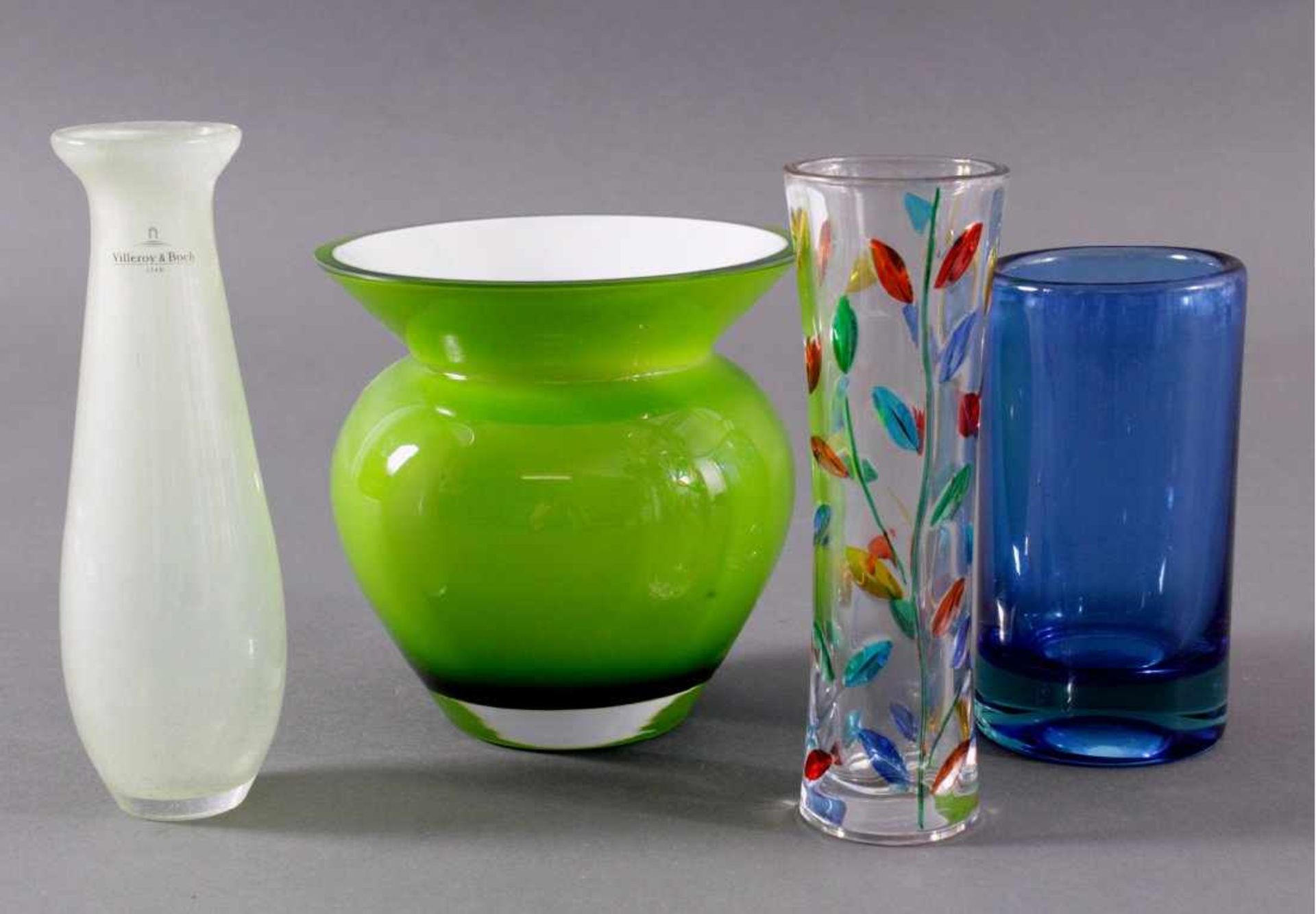 5 Glas Vasen1x Murano Venezia Glas Vase, Bunt, ca. H- 19 cm.1x Glasmanufaktur Harzkristall: