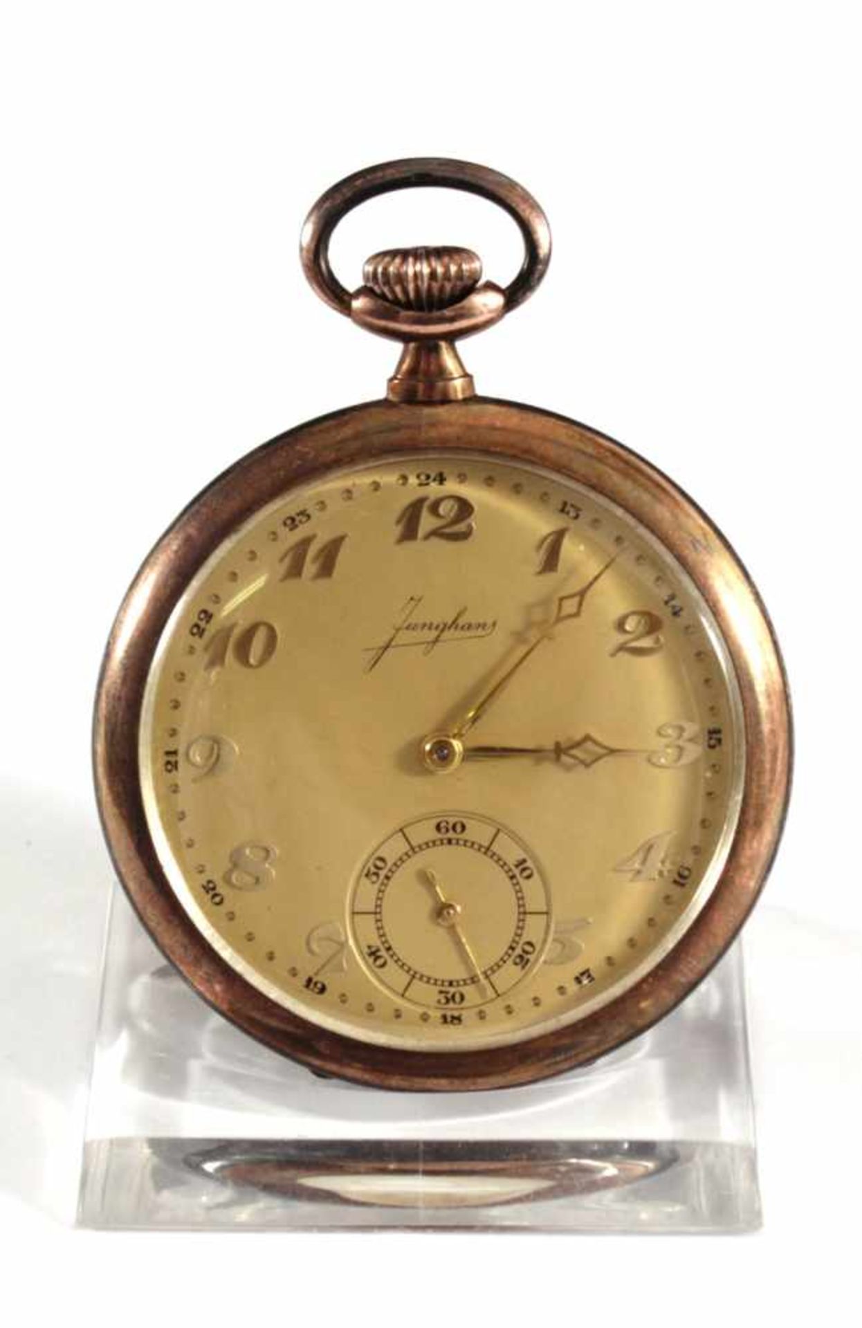 Silberne Junghans TaschenuhrIm Uhrendeckel gemarkt und nummeriert 641591, GoldfarbenesZifferblatt