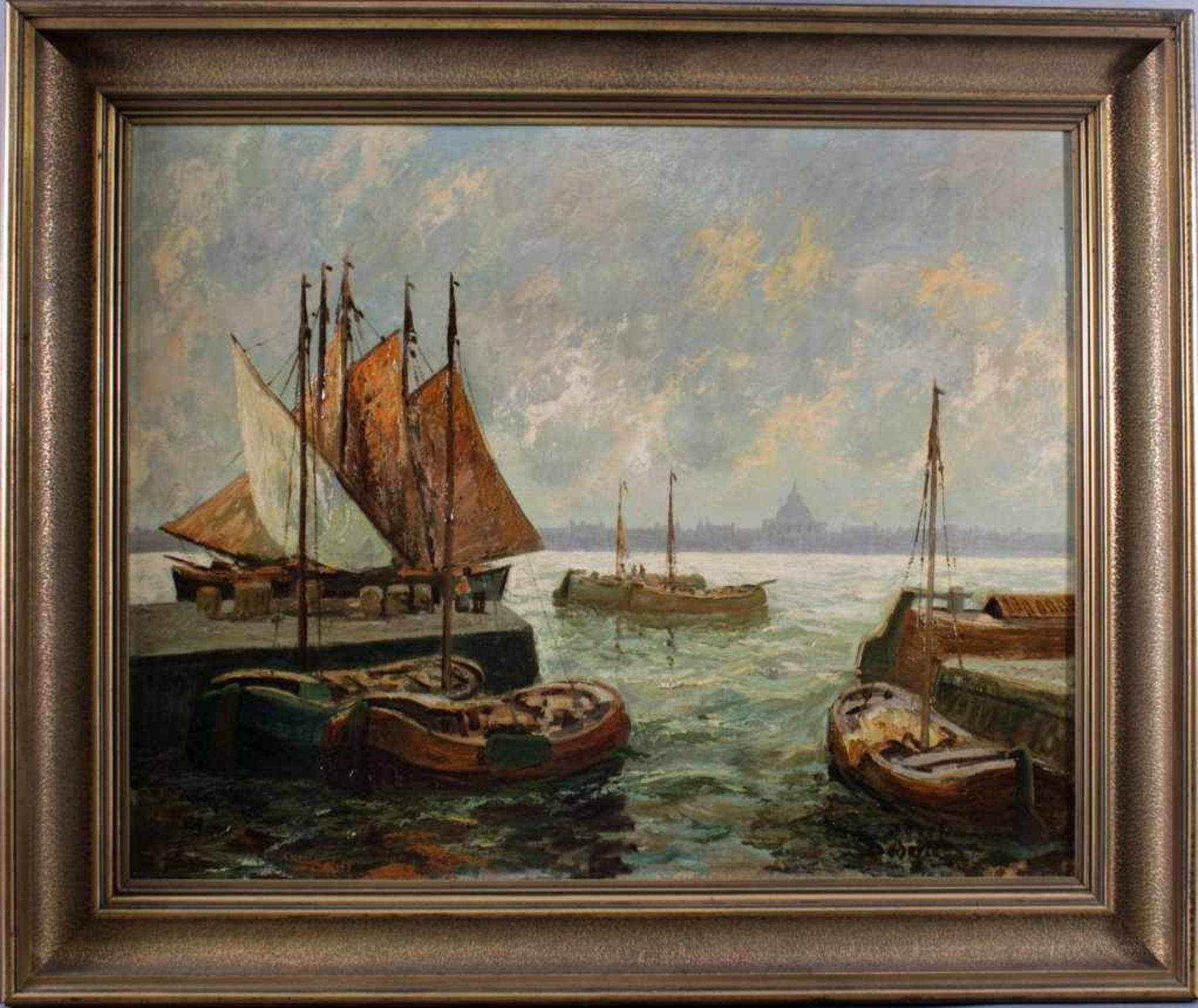 Josef Dederichs 1876-1948/58Hafenansicht von Amsterdam, Öl auf Karton gemalt, untenrechts