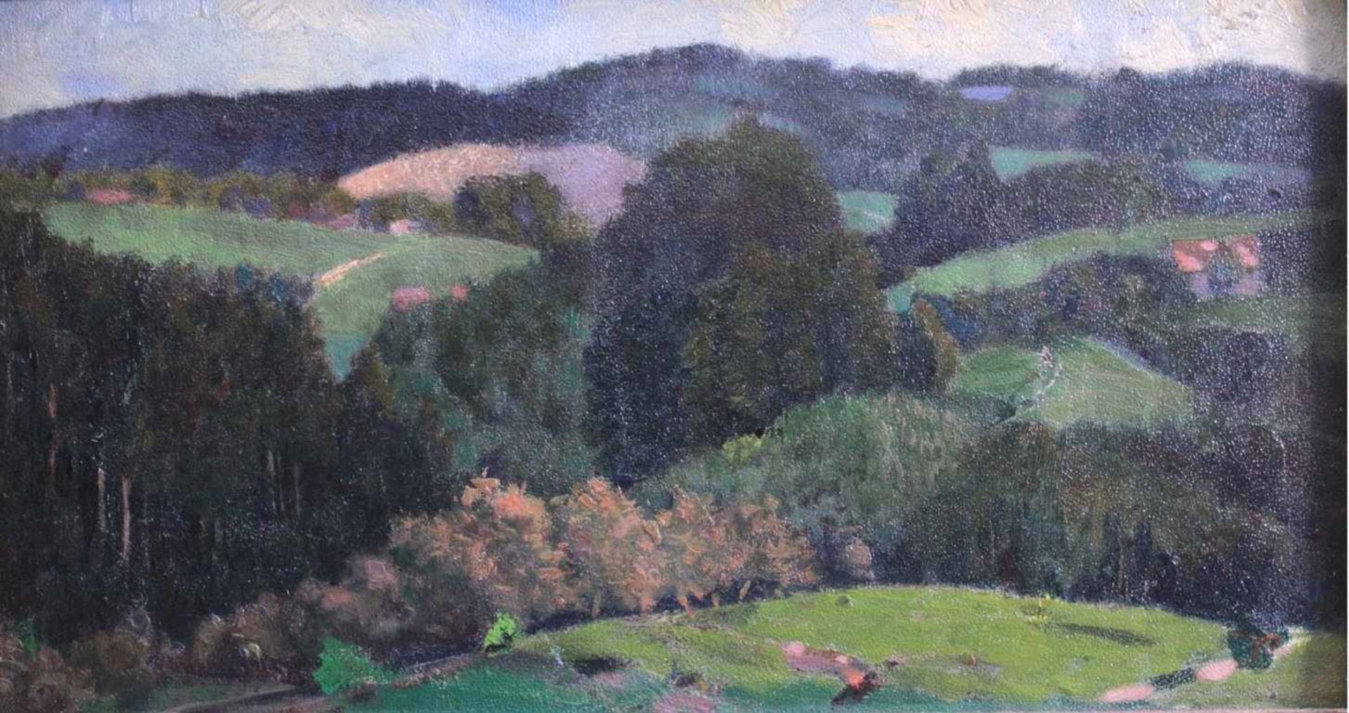 Unbekannter Künstler aus der 1. Hälfte des 20. Jh.Hügelige Sommerlandschaft, Öl auf Pappe gemalt,