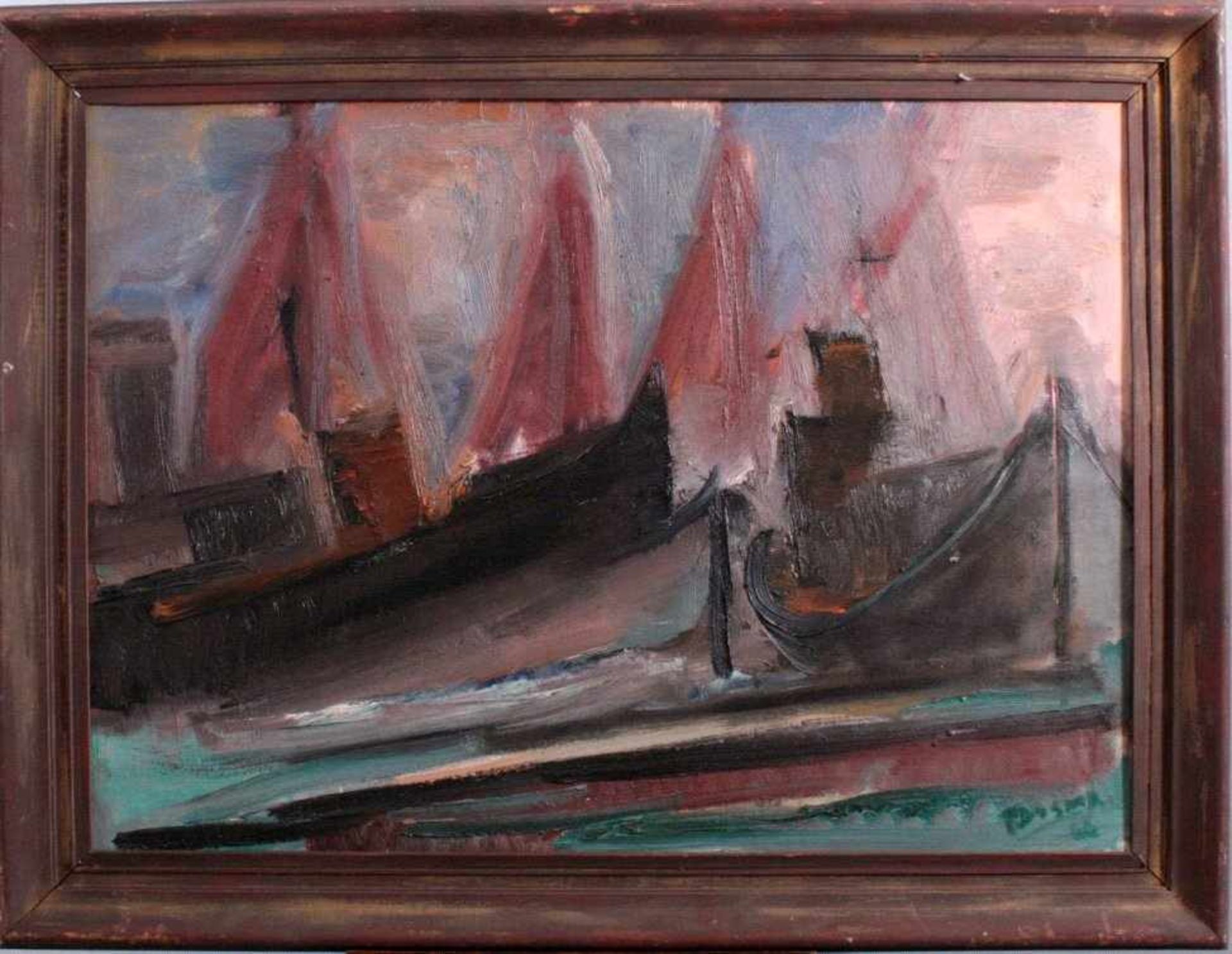 F. Bosma, Niederländischer Maler Mitte 20. Jh.Ol/Lwd, "Hafenszenerie", unten rechts signiert,