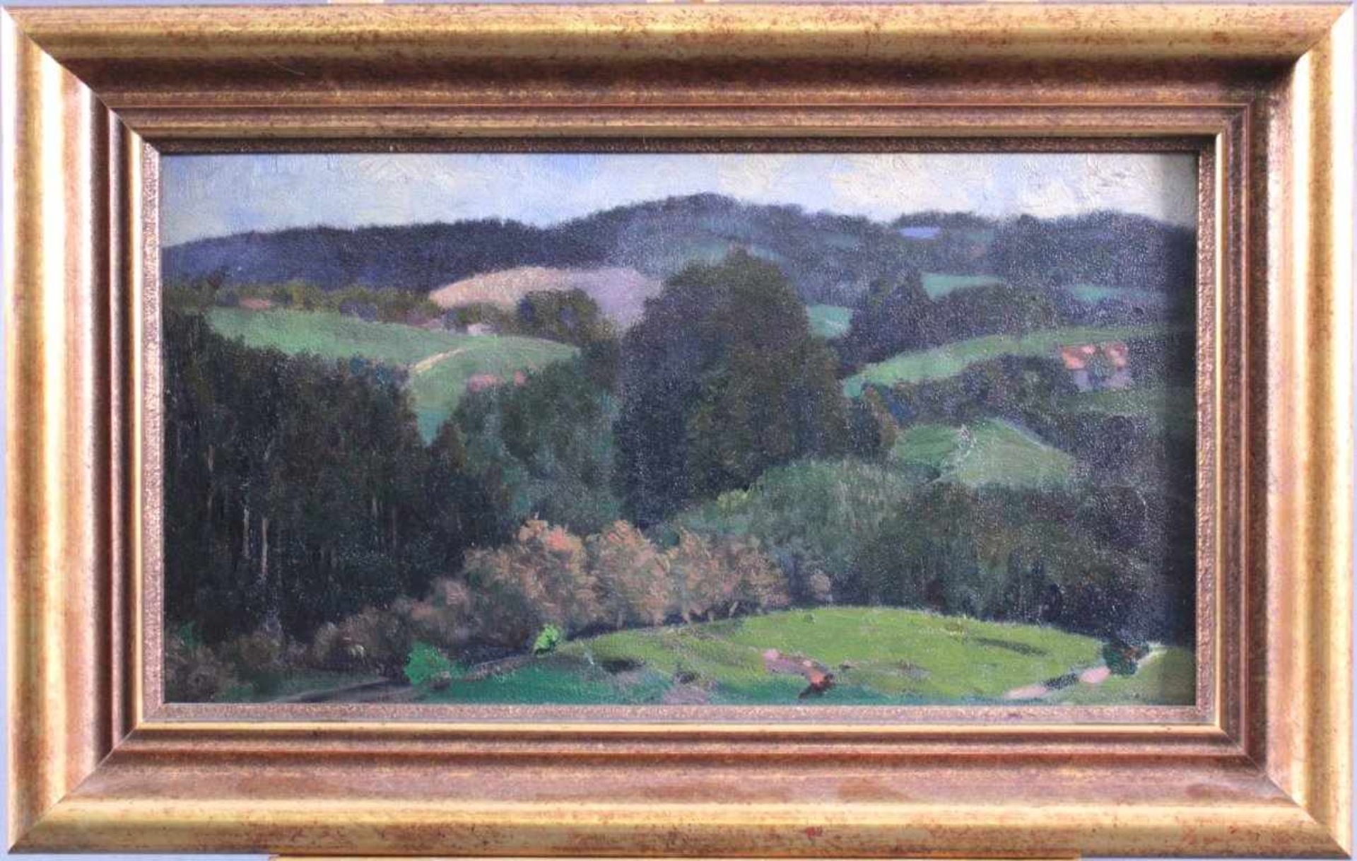 Unbekannter Künstler aus der 1. Hälfte des 20. Jh.Hügelige Sommerlandschaft, Öl auf Pappe gemalt, - Bild 2 aus 2