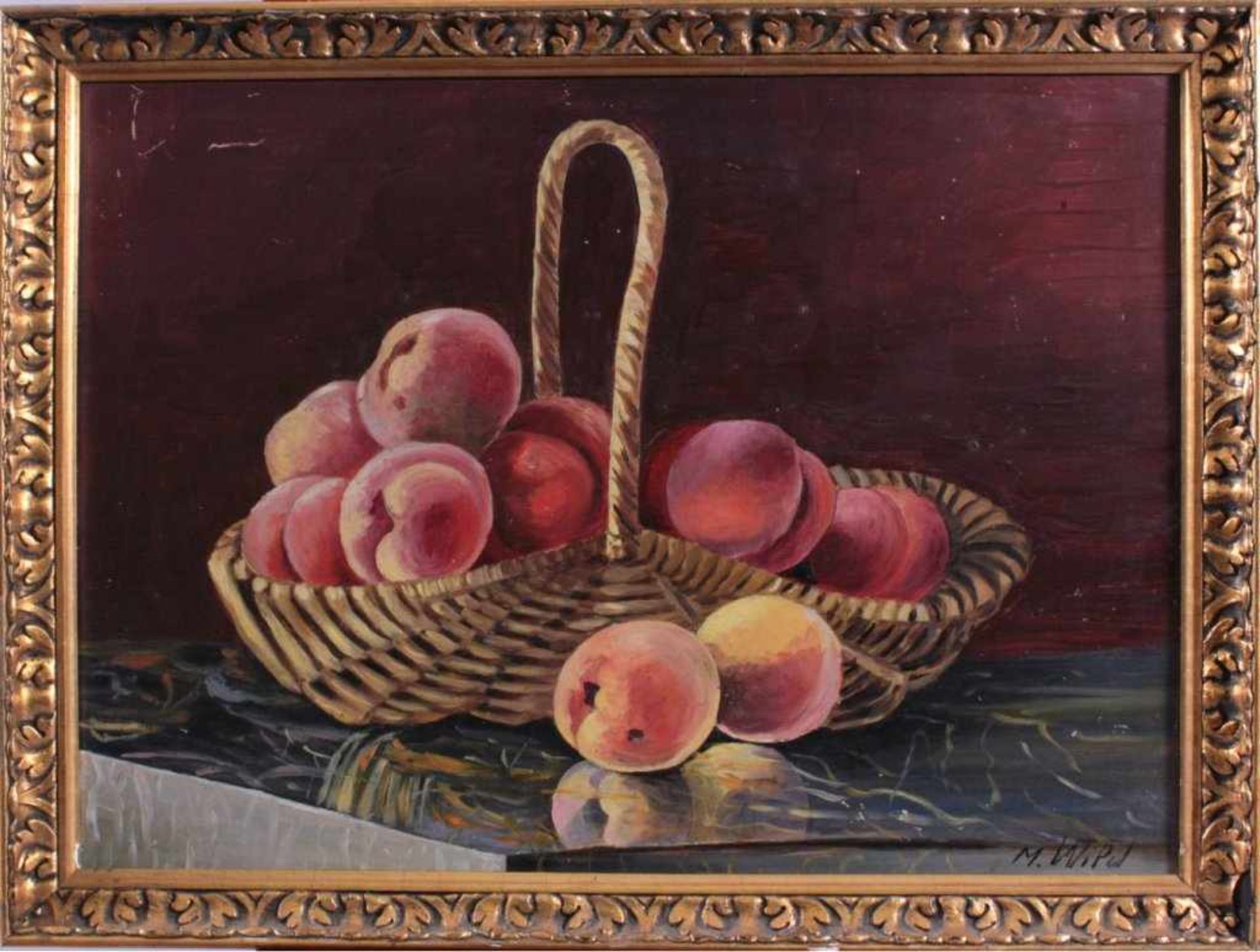M. Wipol ?-?, Stilleben mit FrüchtenÖl auf Pappe gemalt, unten rechts signiert, gerahmt,ca. 35 x