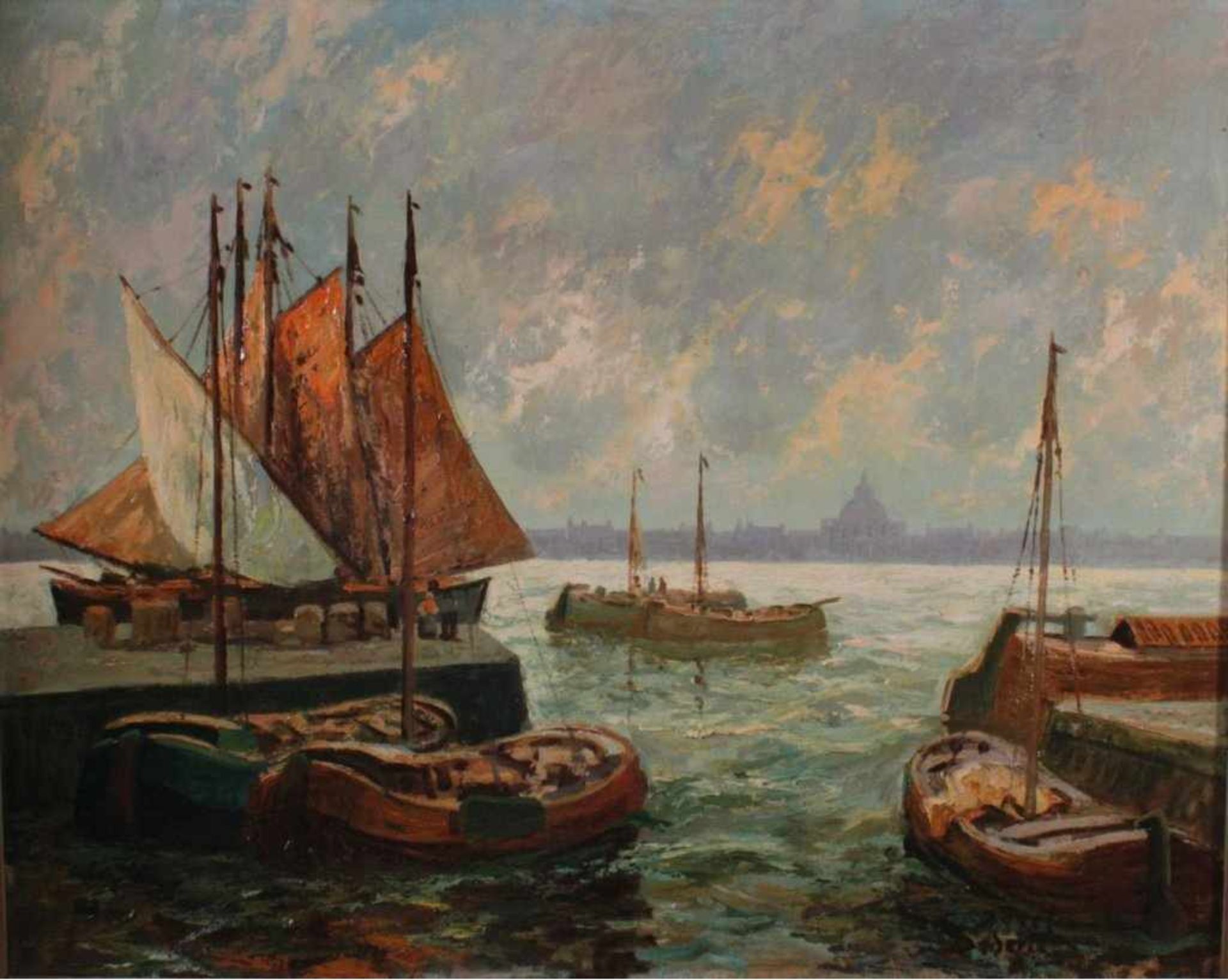 Josef Dederichs (1876-1948/58)Hafenansicht von Amsterdam, Öl auf Karton gemalt, untenrechts - Bild 2 aus 3