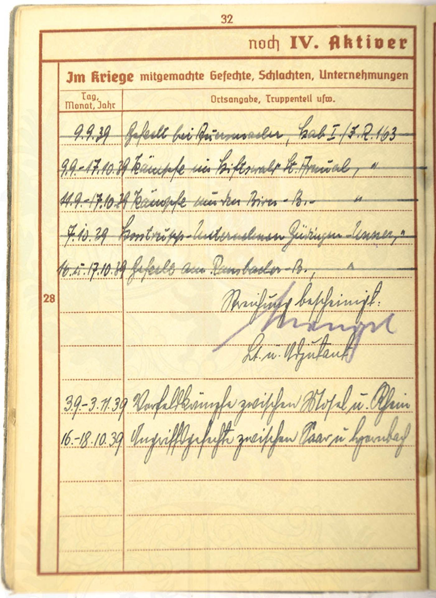 NACHLAß ZWEIER BRÜDER, u. 1. WK-Veteranen, Wehrpaß Gefreiter, geb. 1901, Eintr. 1937-1940, entlassen - Bild 3 aus 3