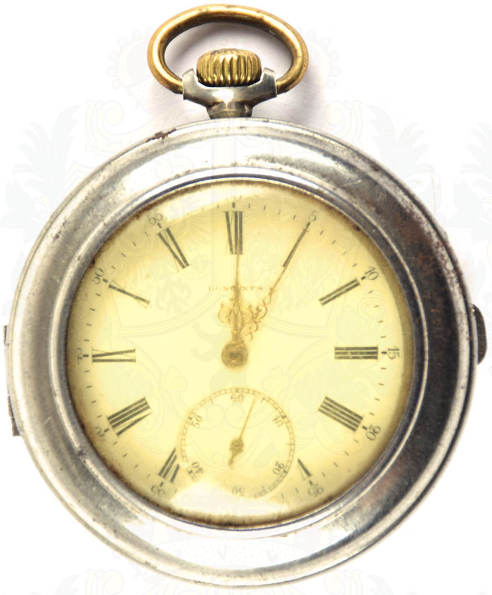 HERREN-TASCHENUHR, Marke "Longines", um 1900, Punze "800", Kronenaufzug, Tragering u. Zeiger