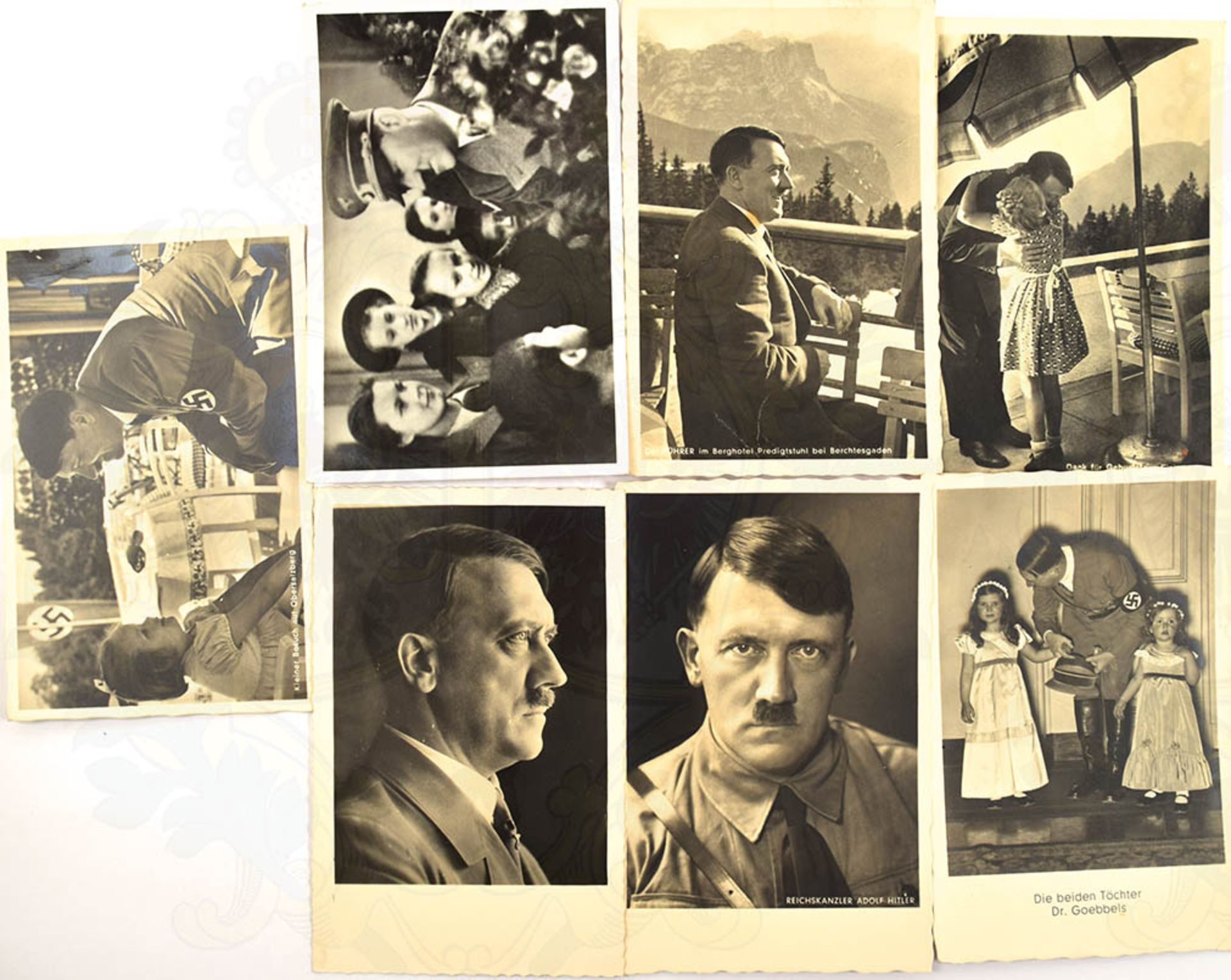 7 FOTO-AK ADOLF HITLER, in Uniform u. Anzug, 3x mit Kindern, 2x Obersaltzberg etc., 1x gel. 1939 <