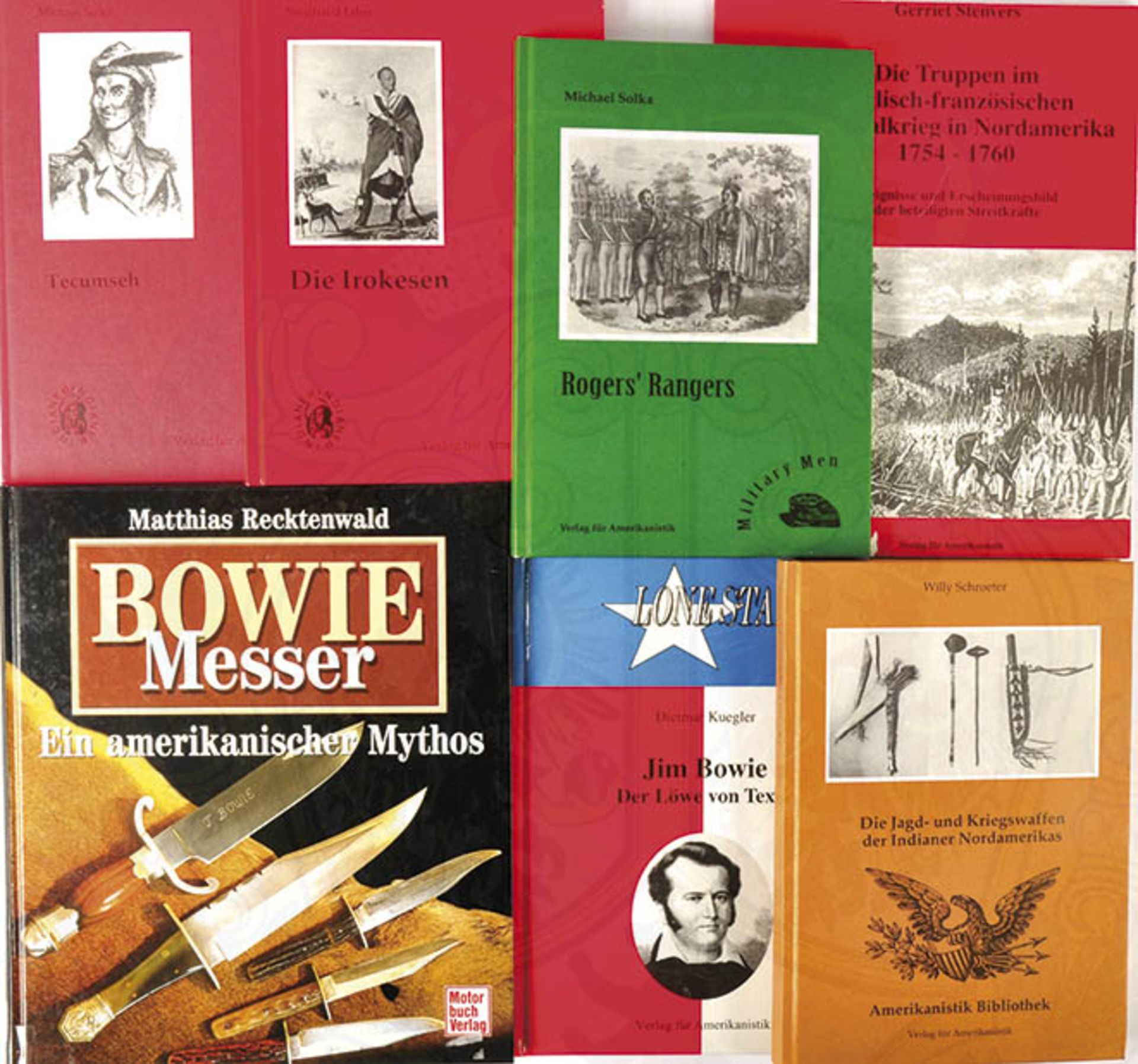 7 TITEL NORDAMERIKA, Bowie-Messer, Waffen der Indianer, Kolonialkriege, Ranger etc., 1997-2003,