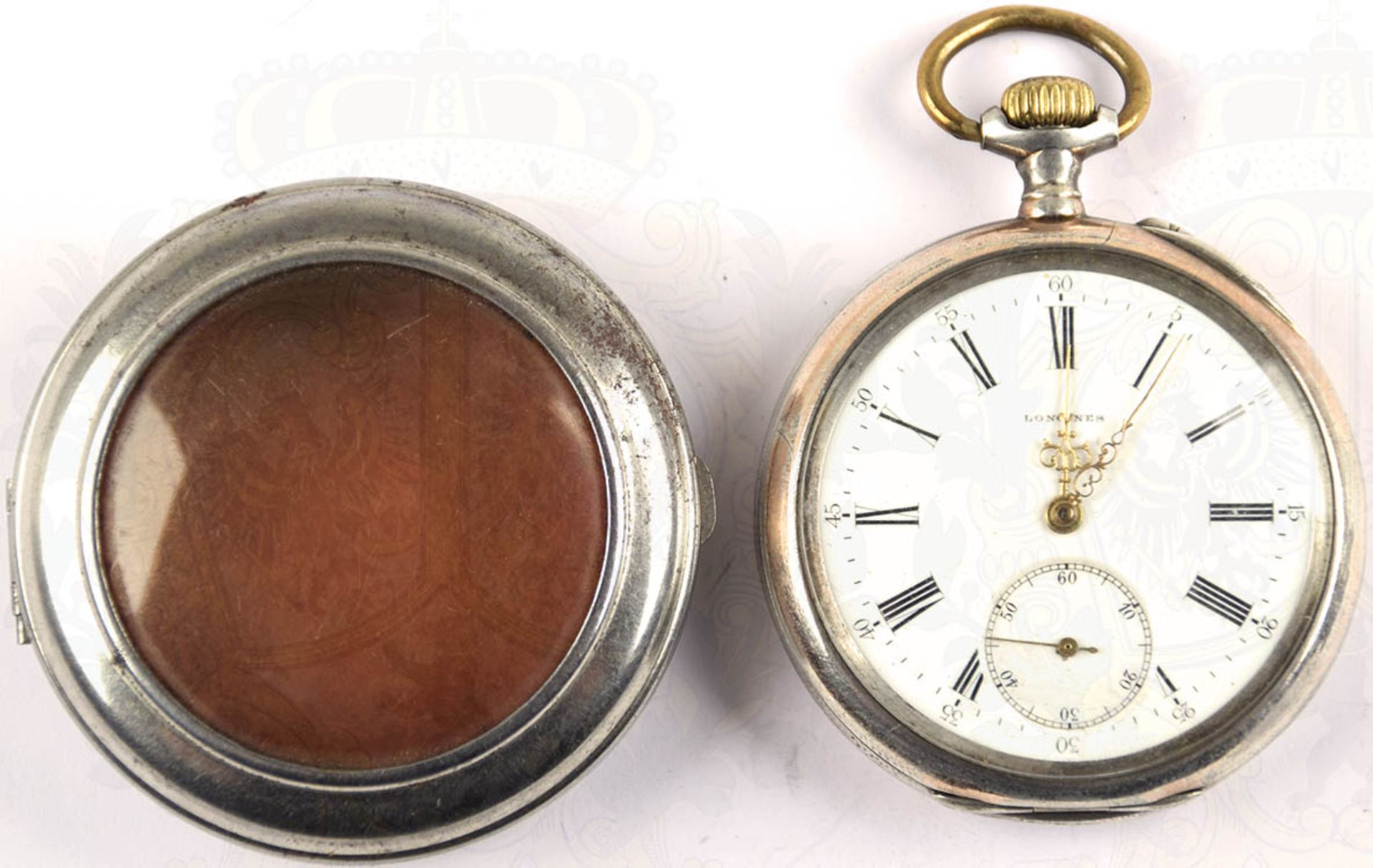 HERREN-TASCHENUHR, Marke "Longines", um 1900, Punze "800", Kronenaufzug, Tragering u. Zeiger - Bild 3 aus 5