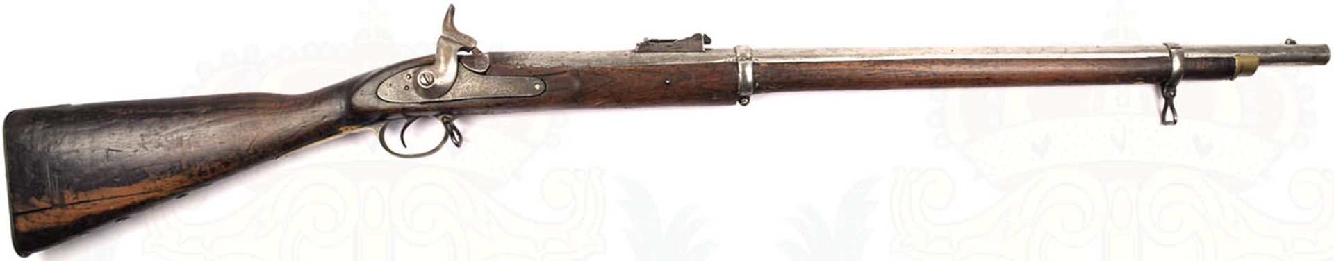 PERKUSSIONSGEWEHR, Enfield, England, um 1850, glatter Lauf, ca. Kal. 16 mm, m. Klappvisier, diese m.