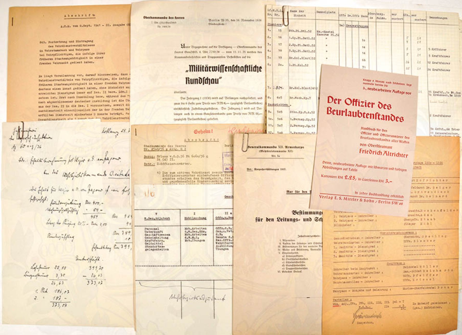 KONVOLUT DOKUMENTE, ca. 50 Teile, 1936-42, dabei: Musterungsstab für Jahrgänge 1920-24, Luxemburg-