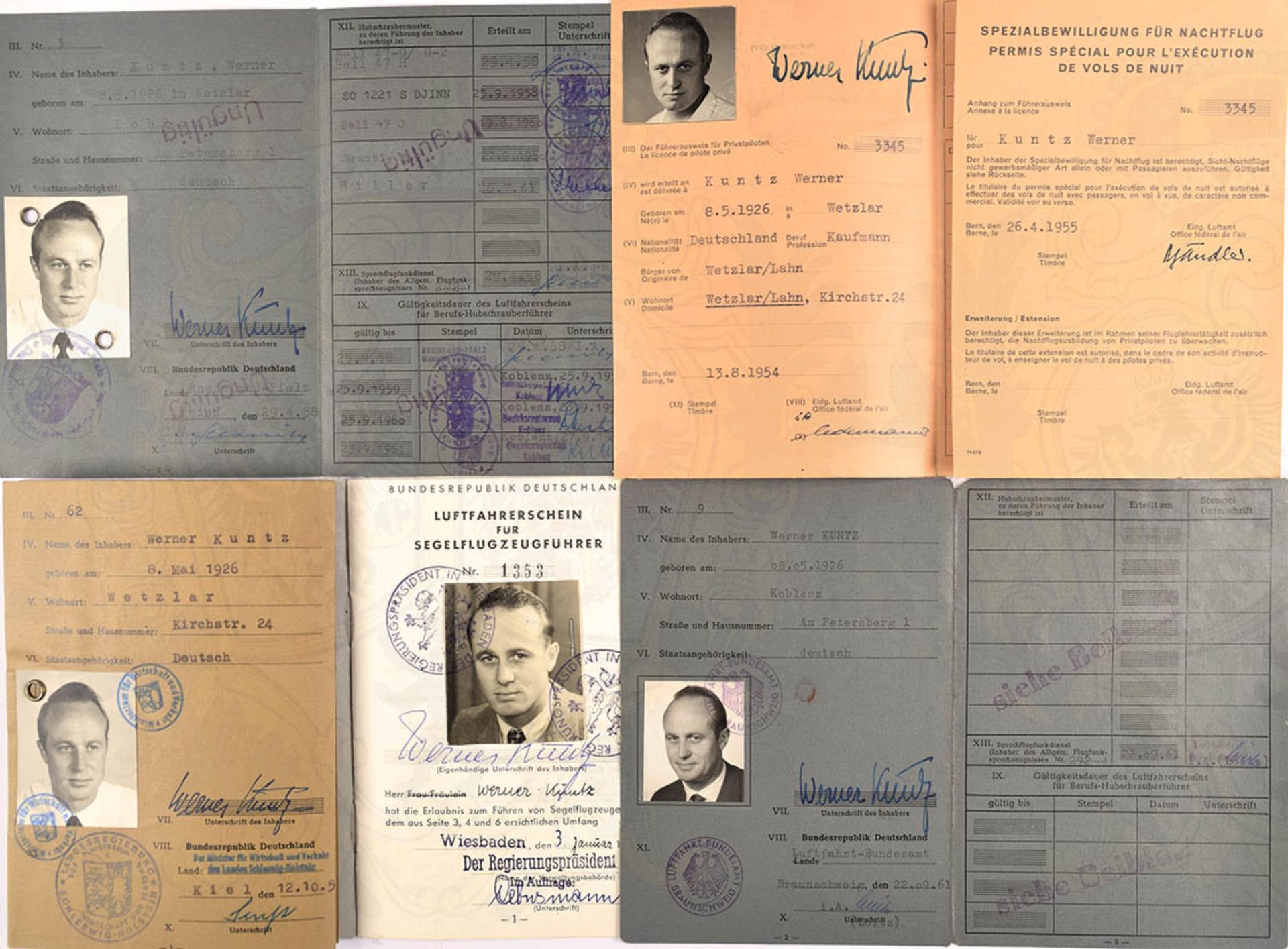 NACHLAß EINES PILOTEN, Flugzeug- und Hubschrauberführer, 11 Ausweise 1952-1959, 1x - Bild 2 aus 2