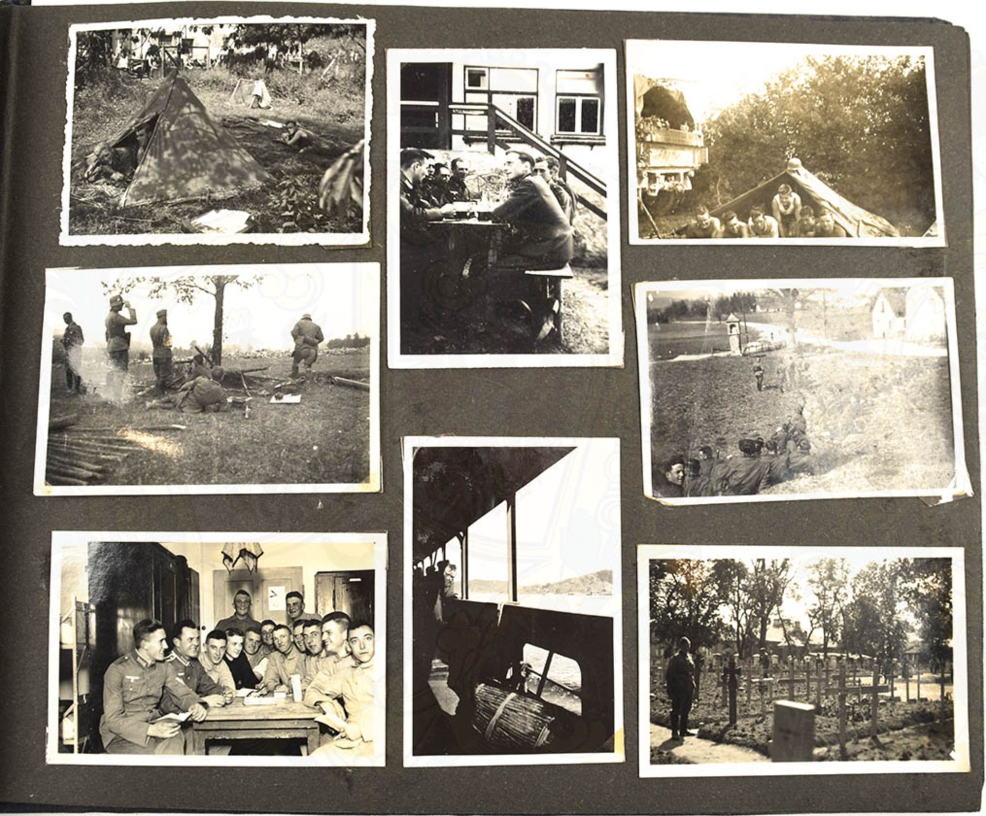 FOTOALBUM e. Angeh. des IR 70, ca. 160 Aufn. u. 11 Foto-AK, 1940-41, dabei: Besatzungsdienst in