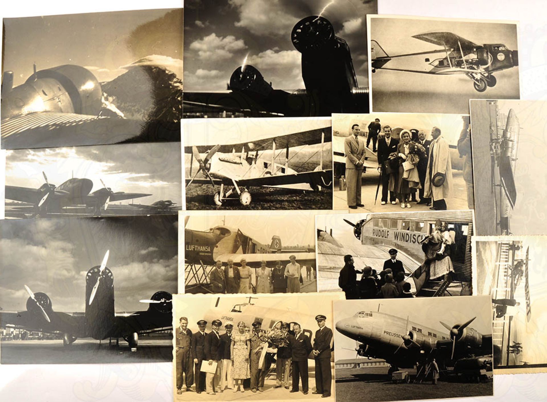13 FOTOS DEUTSCHE LUFTHANSA, Ju 52, He 111, Ju 90 "Preussen", (verunglückt 1938 in Bathurst), tls.