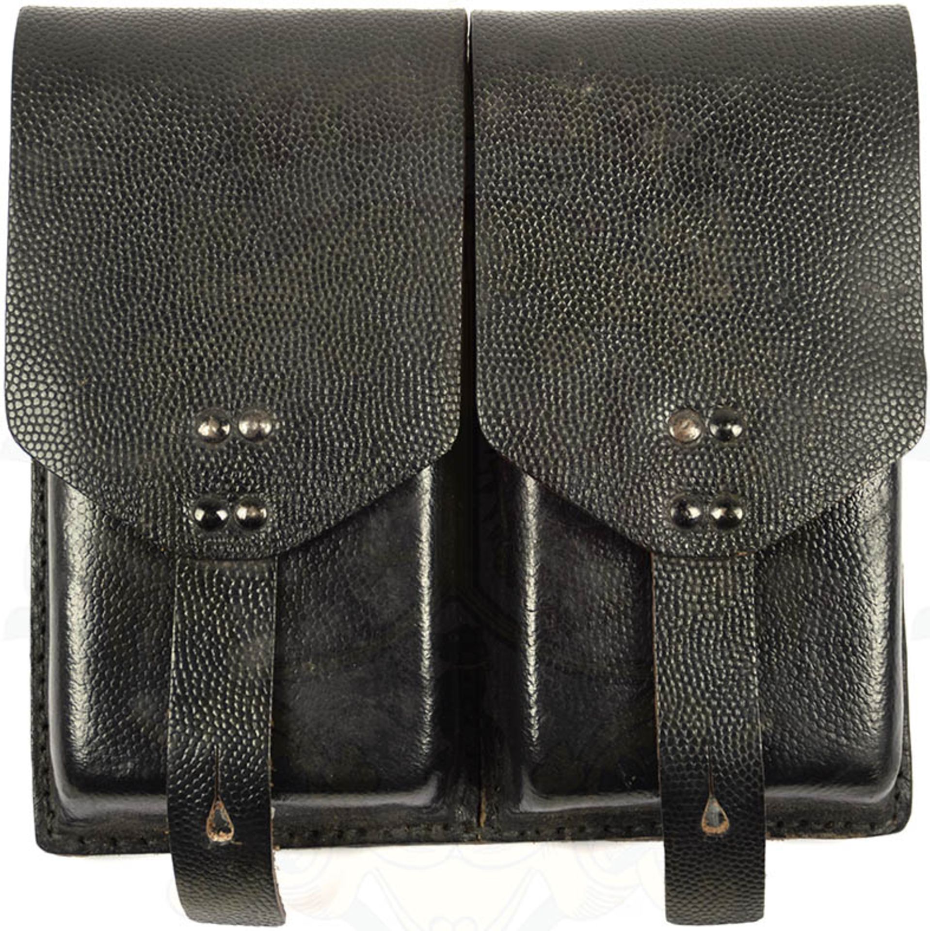 2 G-3 MAGAZINE, brüniertes Stahlblech, in Magazintasche, 2er-Verband, geschwärztes, genarbtes Leder,