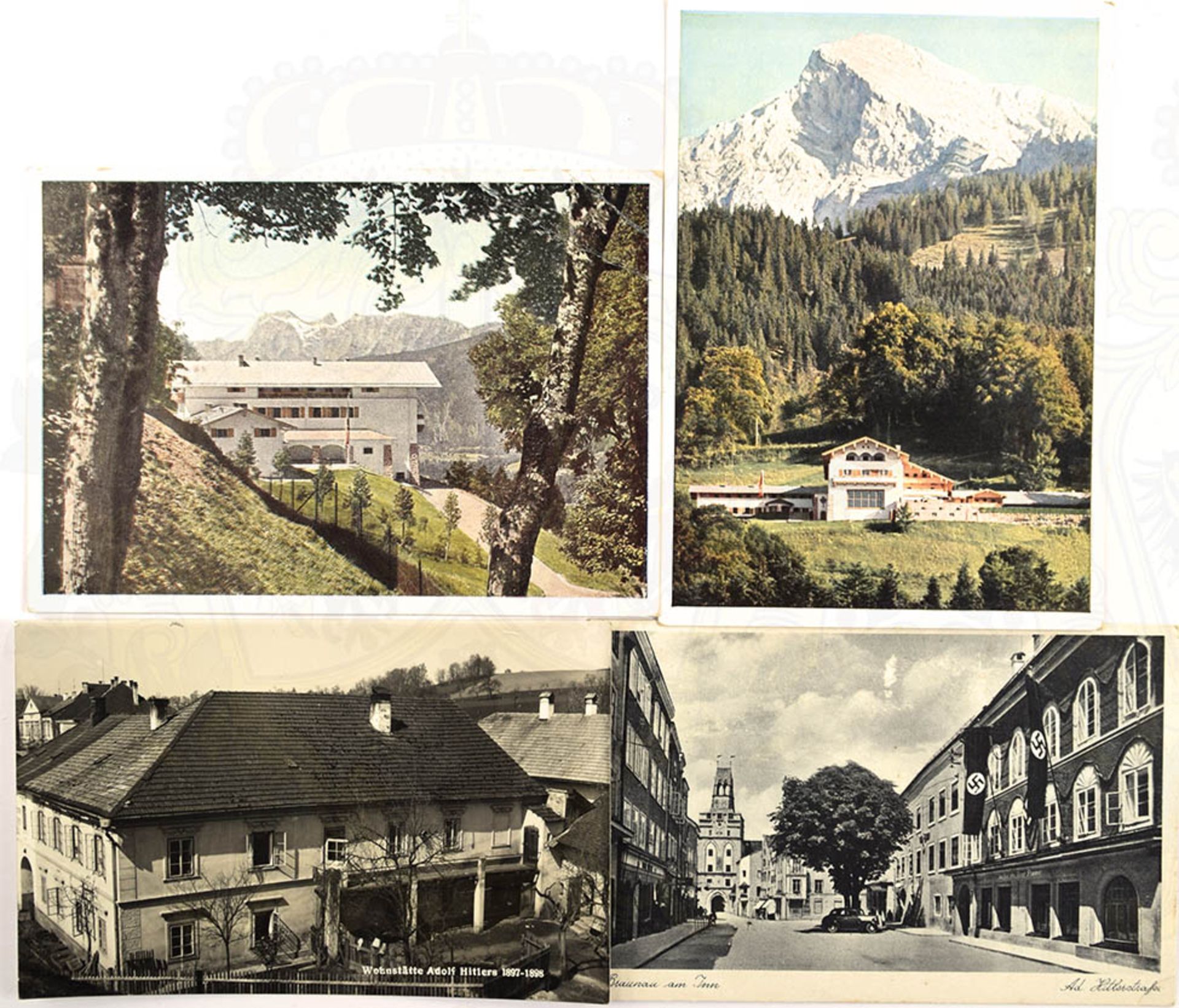 4 FOTO-AK WOHNSTÄTTEN ADOLF HITLERS: Geburtshaus in Braunau am Inn; Wohnhaus in Lambach, 1897-