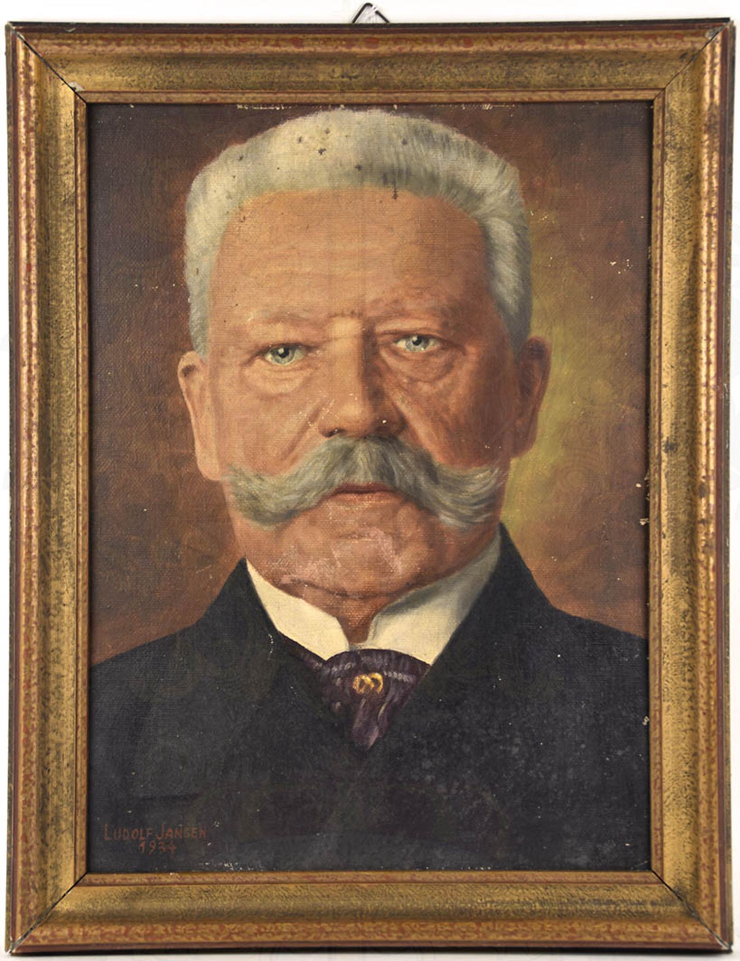 PORTRAIT REICHSPRÄSIDENT HINDENBURG, Öl auf Hartfaserplatte, en-face Ansicht, feiner Pinselstrich,