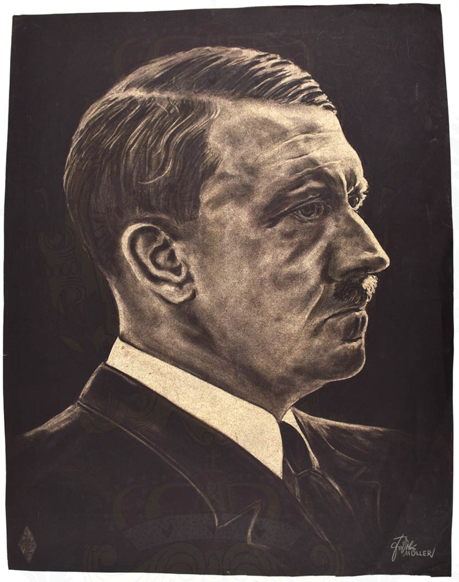 KOPFPORTRAIT ADOLF HITLER, 3/4-Ansicht, Tiefdruck des Ateliers Fridolin Müller, Essen, nach