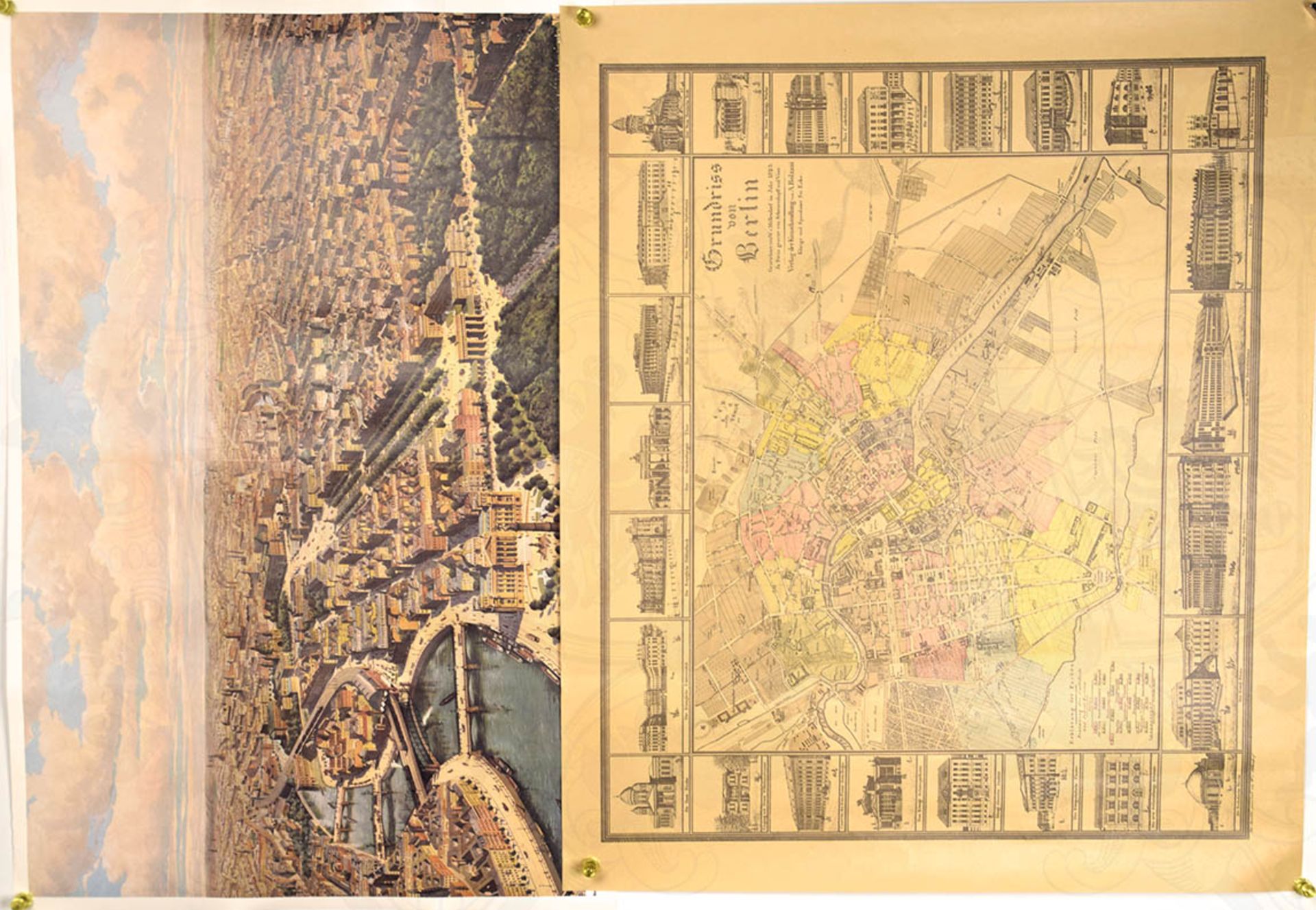 2 STADTPLÄNE BERLINS 1825 UND 1827, farbige Neudrucke des VEB Tourist Verlages 1979, Expl. 1333