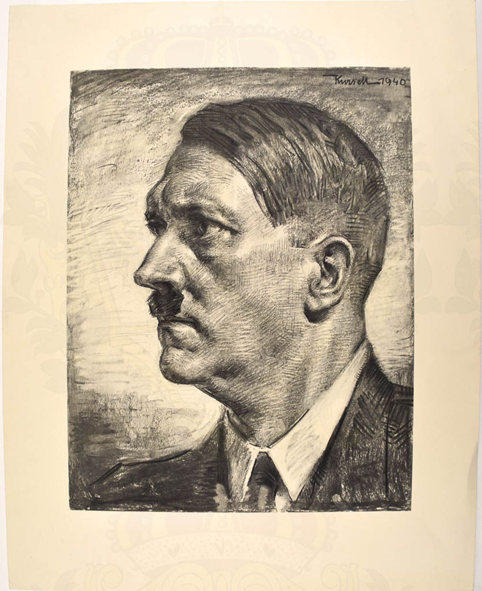 KOPFPORTRAIT ADOLF HITLER, 3/4-Ansicht im Anzug, Kunstdruck nach Kohlezeichn. von Otto von