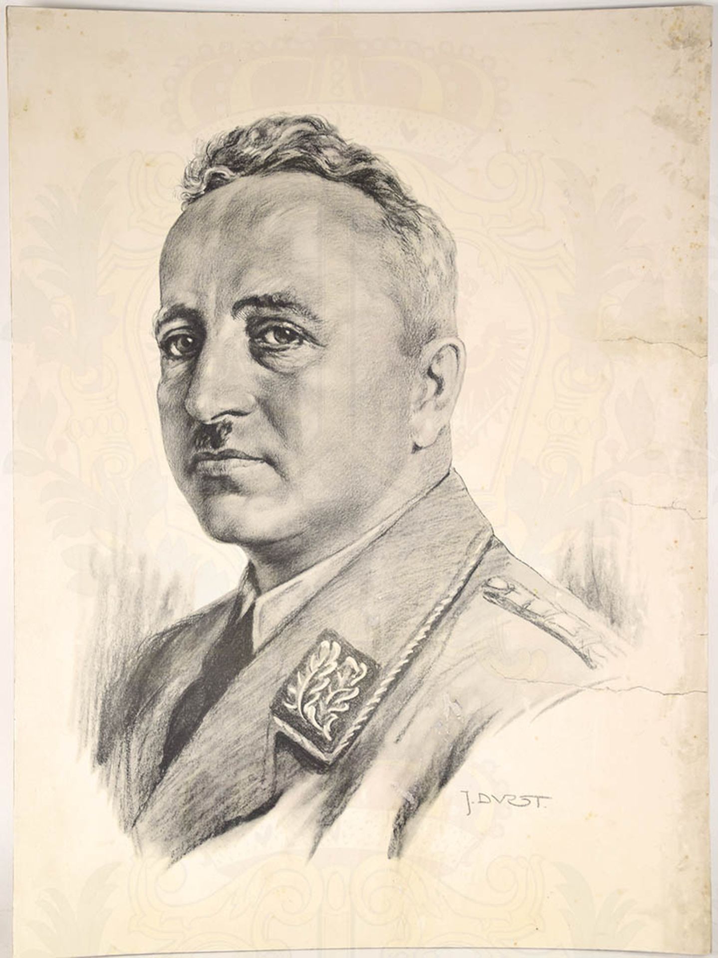 PORTRAIT DR. ROBERT LEY, Brustbild-Lithographie in Uniform u. Gauleiter-Kragenspiegeln nach e.