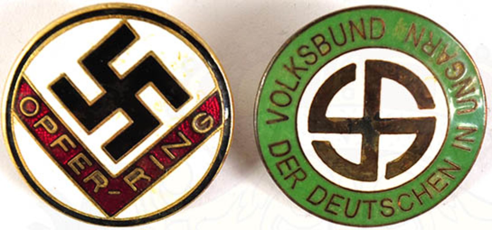 2 ABZEICHEN: "Volksbund der Deutschen in Ungarn" u. "Opfer-Ring