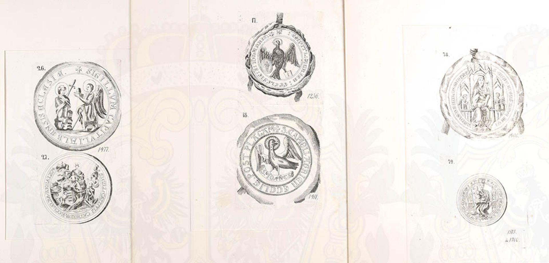 SAMMLUNG 43 STAHLSTICHE, kleinf. Blätter mit Abb. von 1 oder 2 mittelalterlichen Siegeln, um 1850, - Bild 2 aus 4