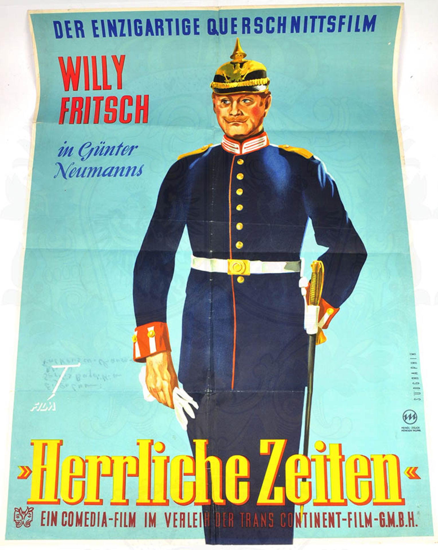 2 PLAKATE: "Herrliche Zeiten", (Willy Fritsch, 1950); "... geh ins Kino" (um 1960), bde. farb., jew.